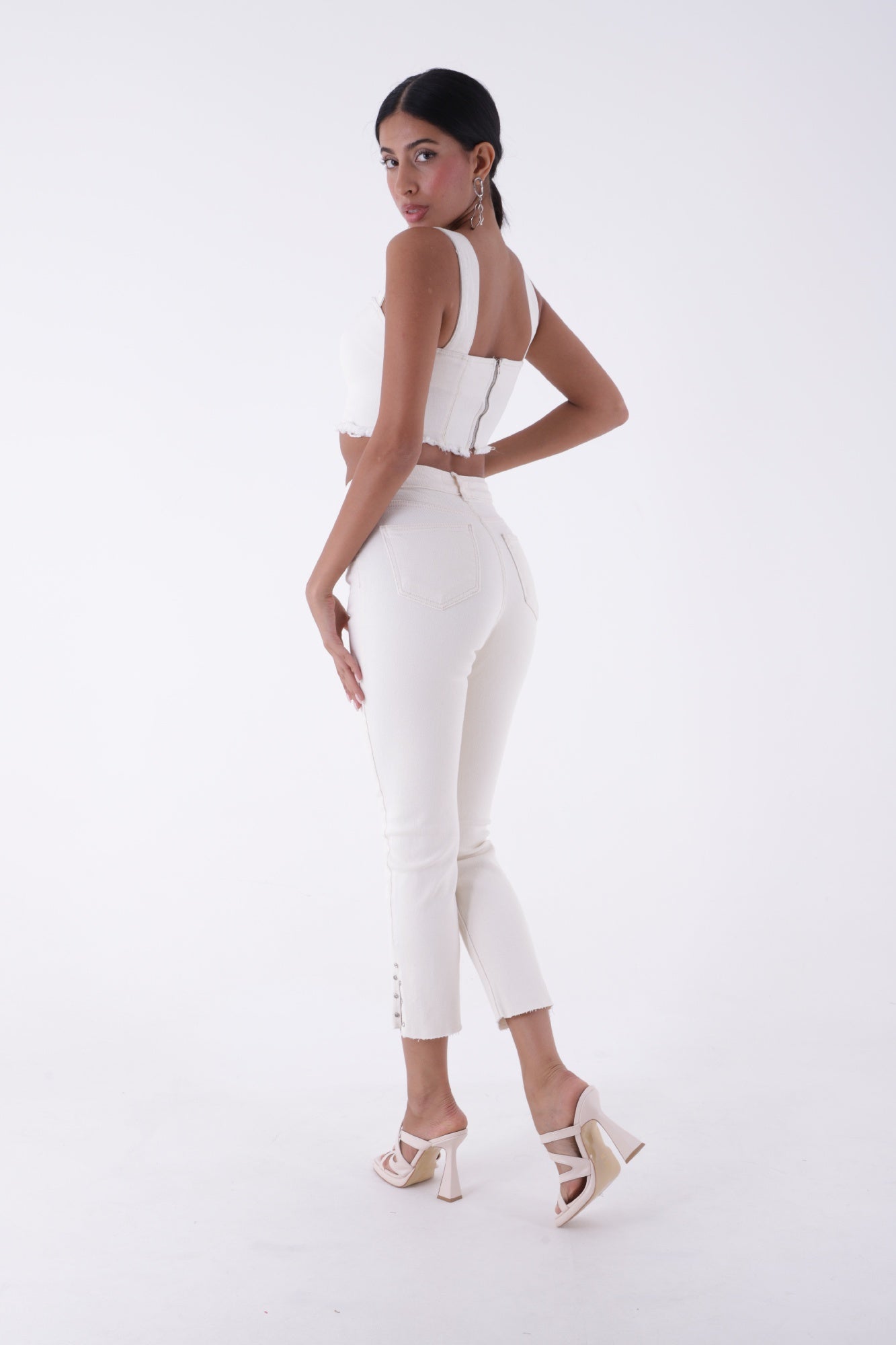 Yanı Yırtmaçlı Flare Paça Mom Kot Pantolon - Naturel - (28-33) - 3