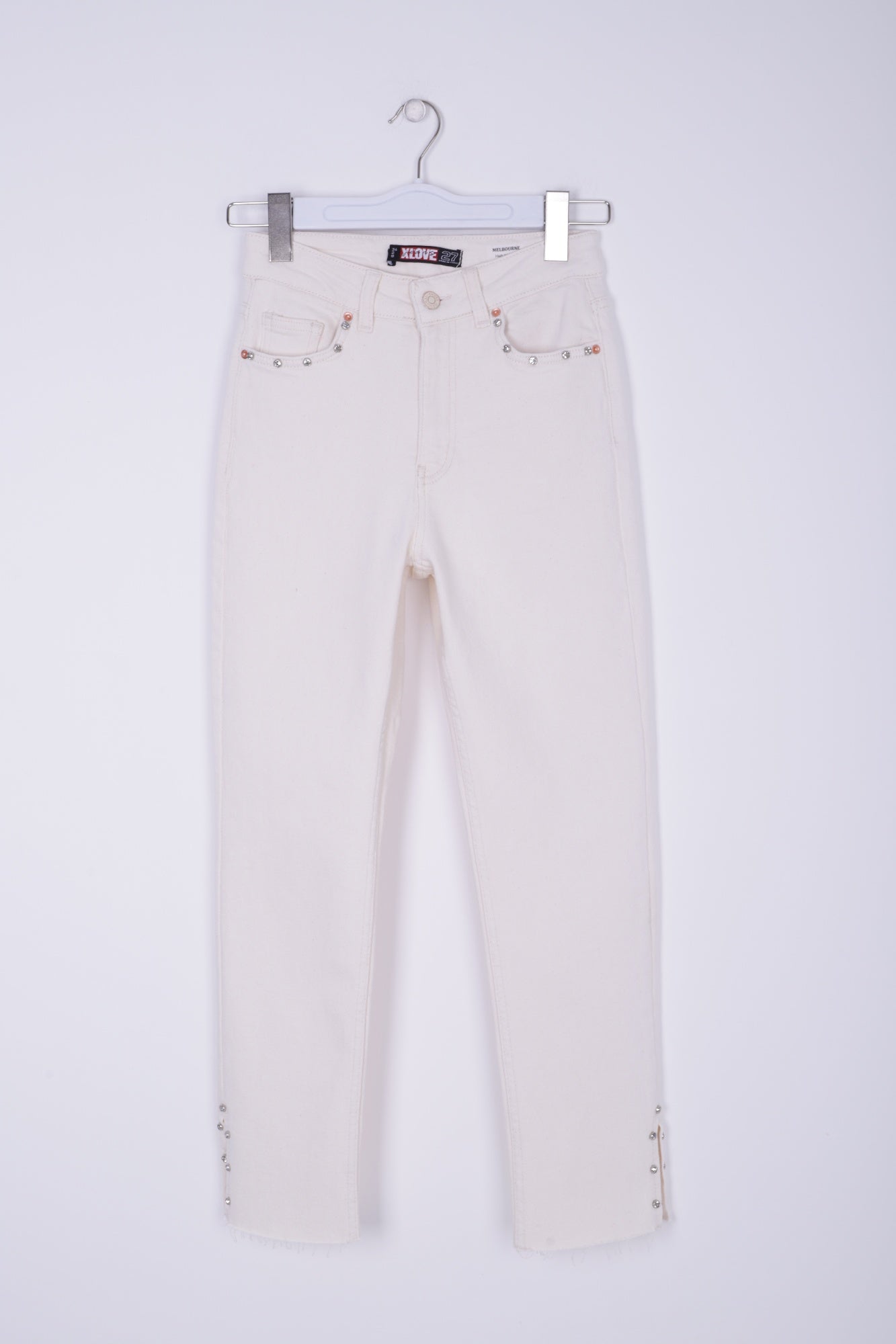 Yanı Yırtmaçlı Flare Paça Mom Kot Pantolon - Naturel - (28-33) - 6