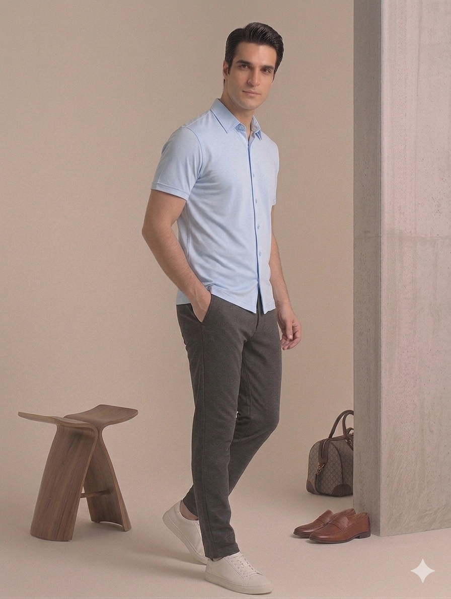 PAMUKLU SATEN BASİC KISA KOL GÖMLEK