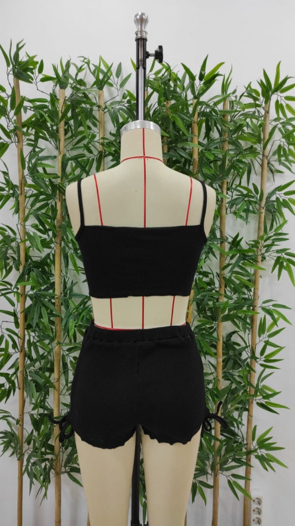 Kadın Ip Askılı Crop Bluz Ve Yanlardan Büzgülü Ikili Kaşkorse Short Takım, 17812