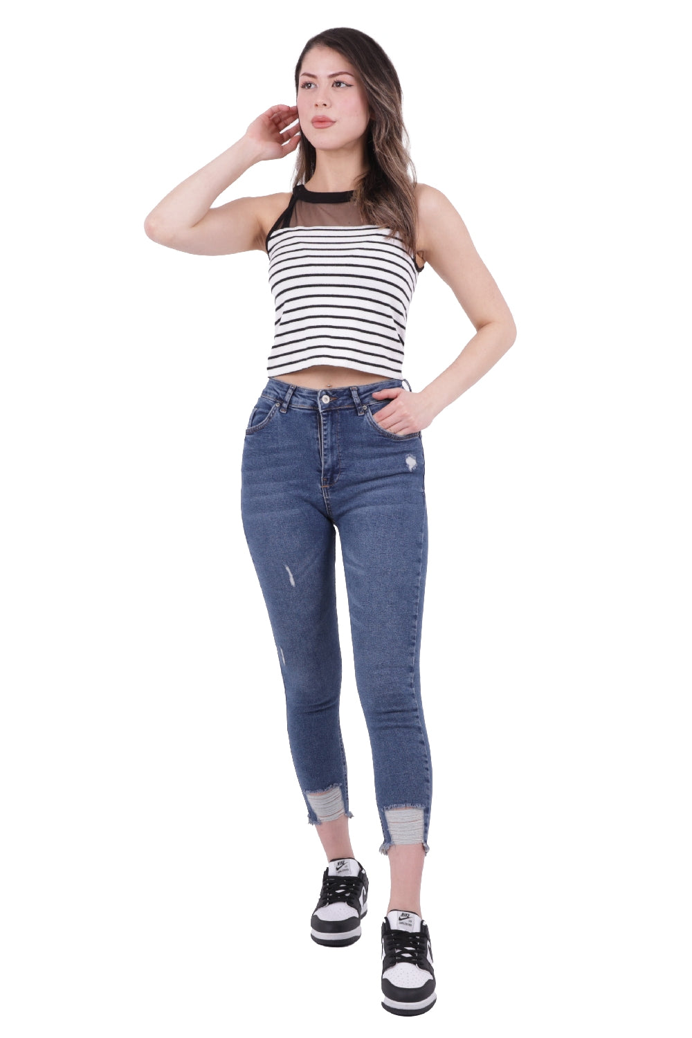 Paçası Skinny Pantolon Orta Mavi Kot