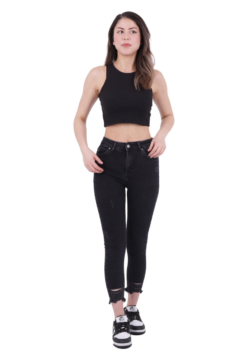 Paçası Skinny Pantolon - Düz Antrasit - (26-31) - 3