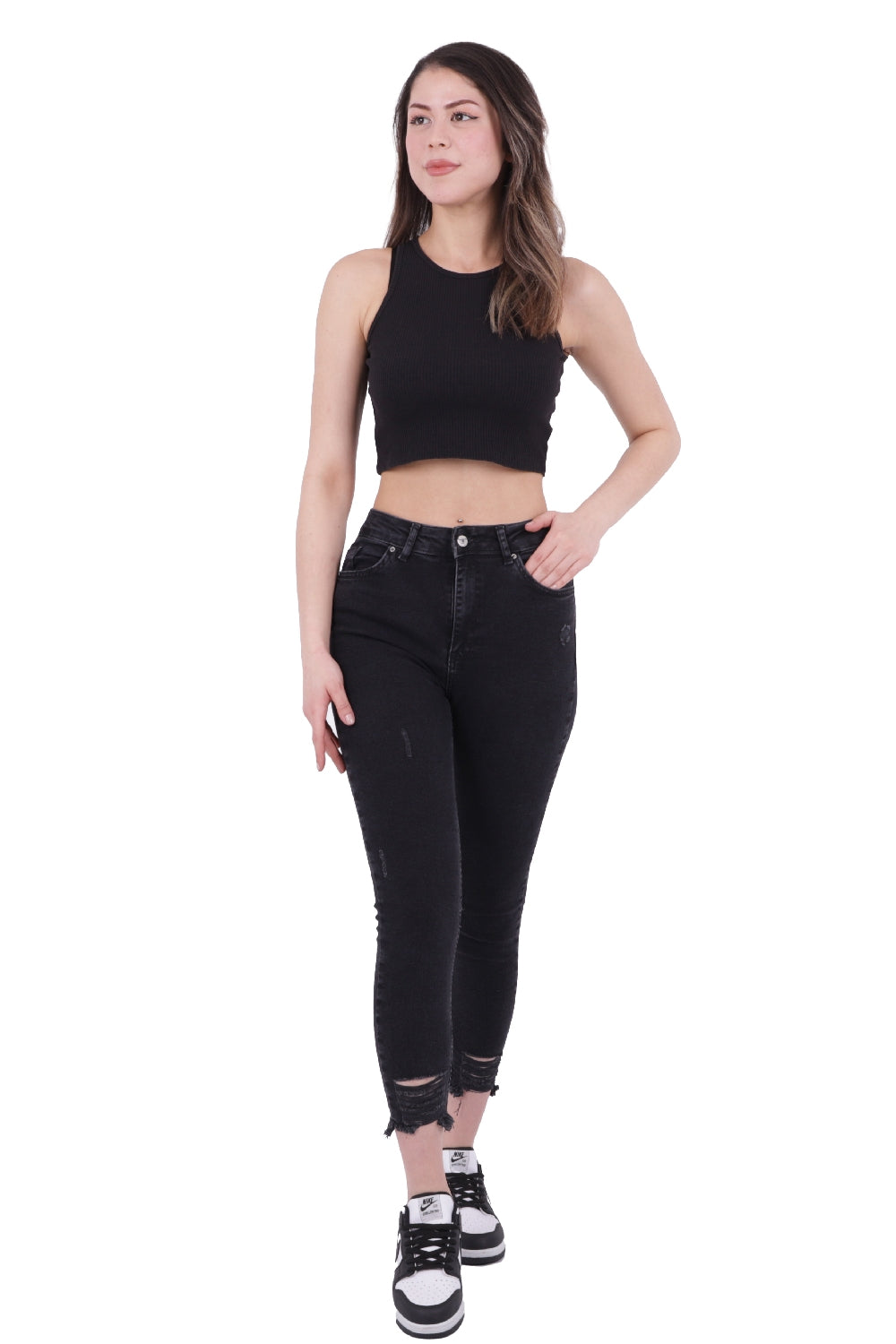 Paçası Skinny Pantolon - Düz Antrasit - (26-31) - 4