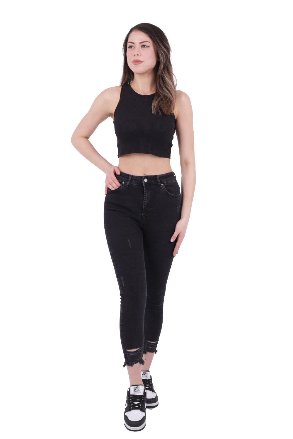 Paçası Skinny Pantolon - Düz Antrasit - (26-31) - 5