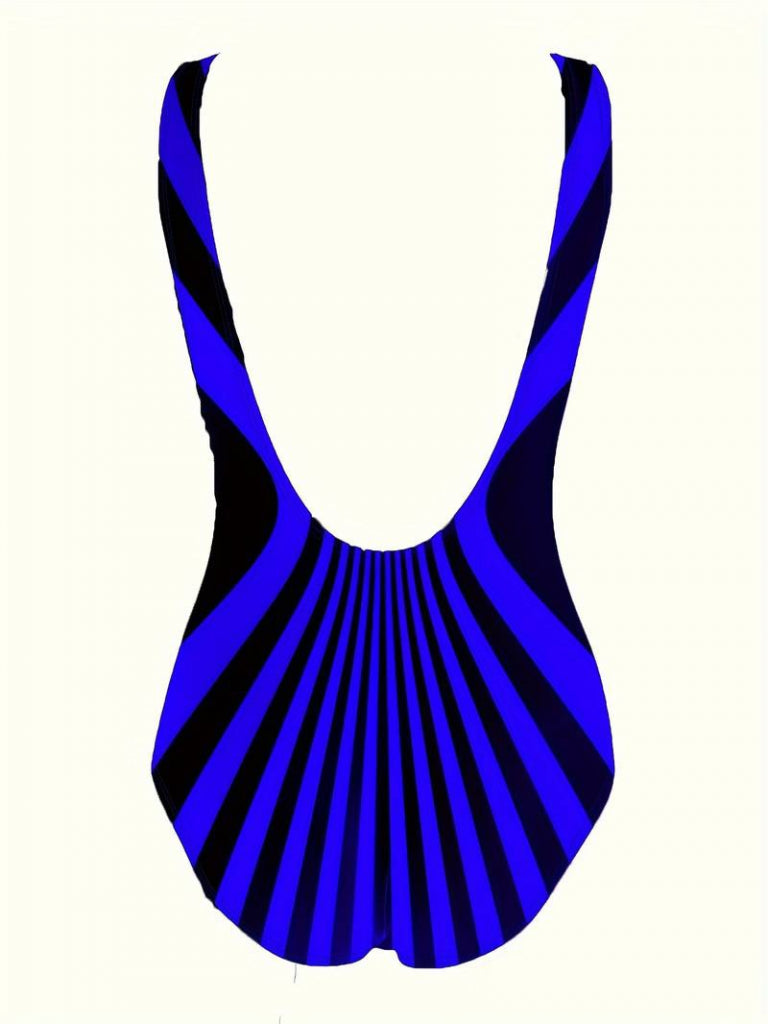 Women's Round Neck Strappy Printed Scuba Swimsuit, 17875