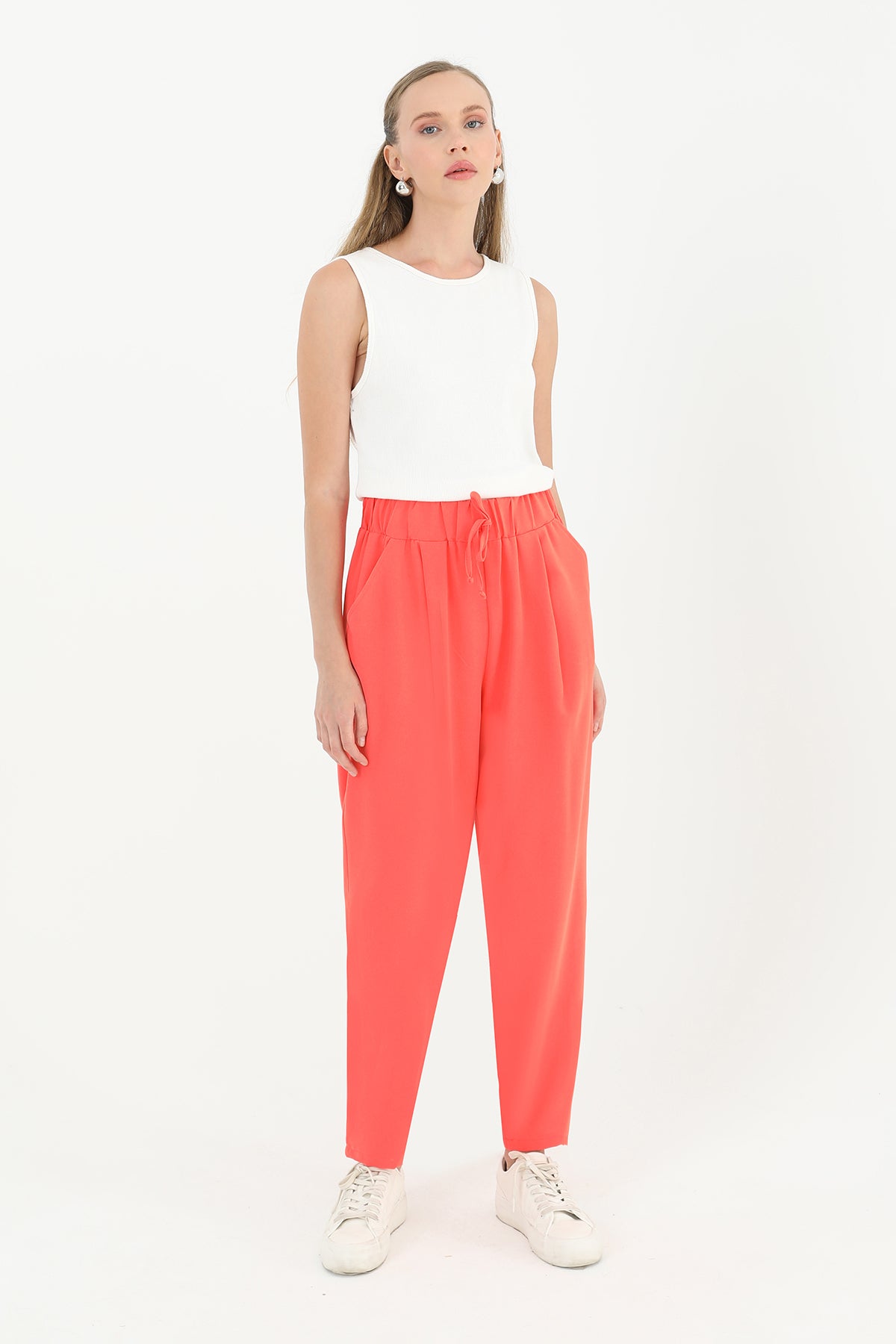 Kadın Beli Bağlamalı Havuç Form Pantolon - 18102PNT - CORAL