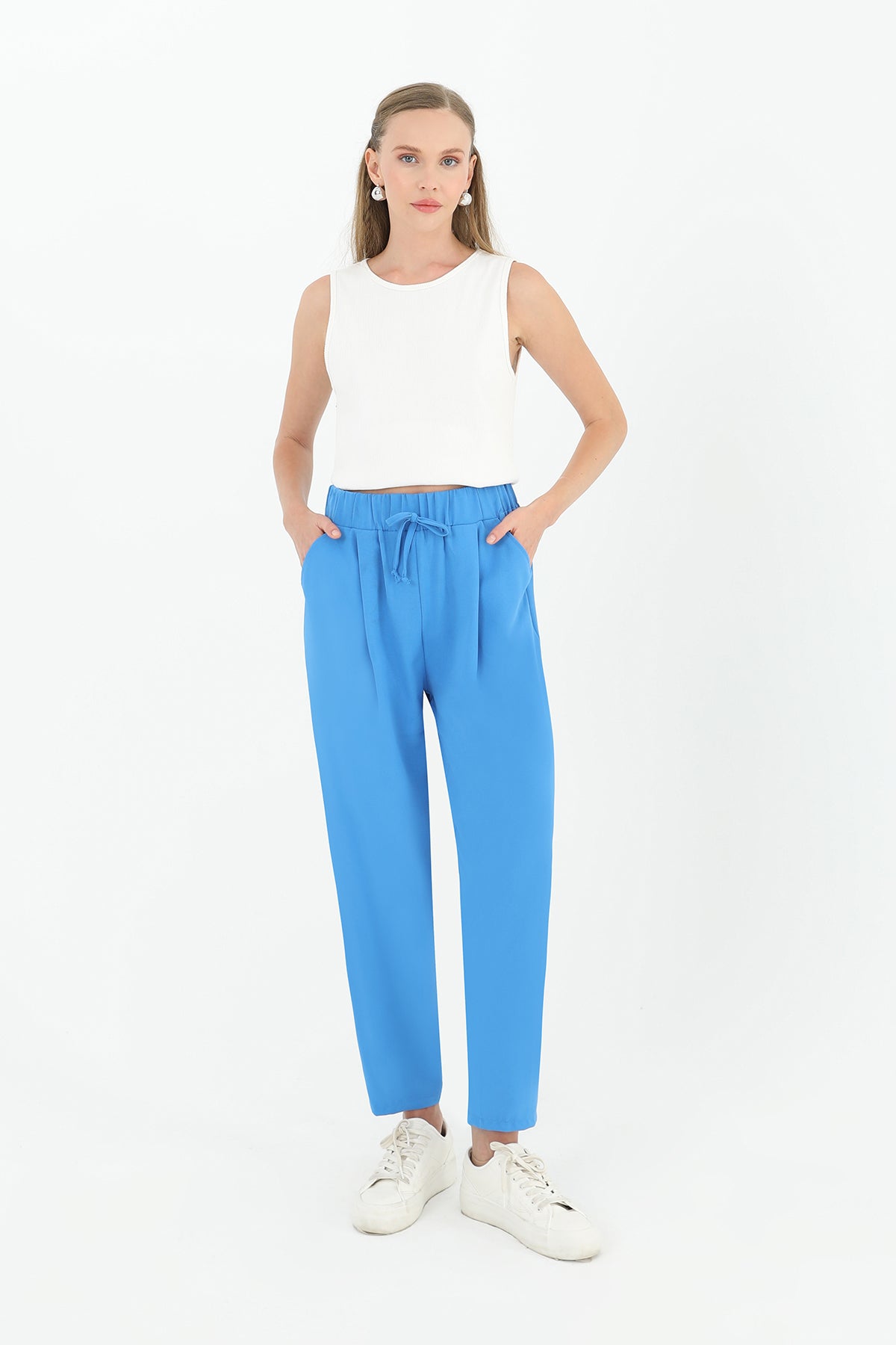 Kadın Beli Bağlamalı Havuç Form Pantolon - 18102PNT - BLUE