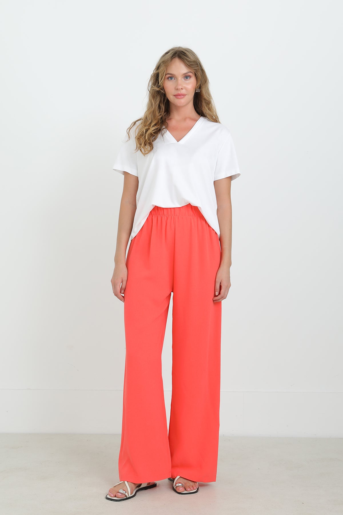 Kadın Geniş Paça Yüksek Bel Pantolon - 18103PNT - LIGHT RED