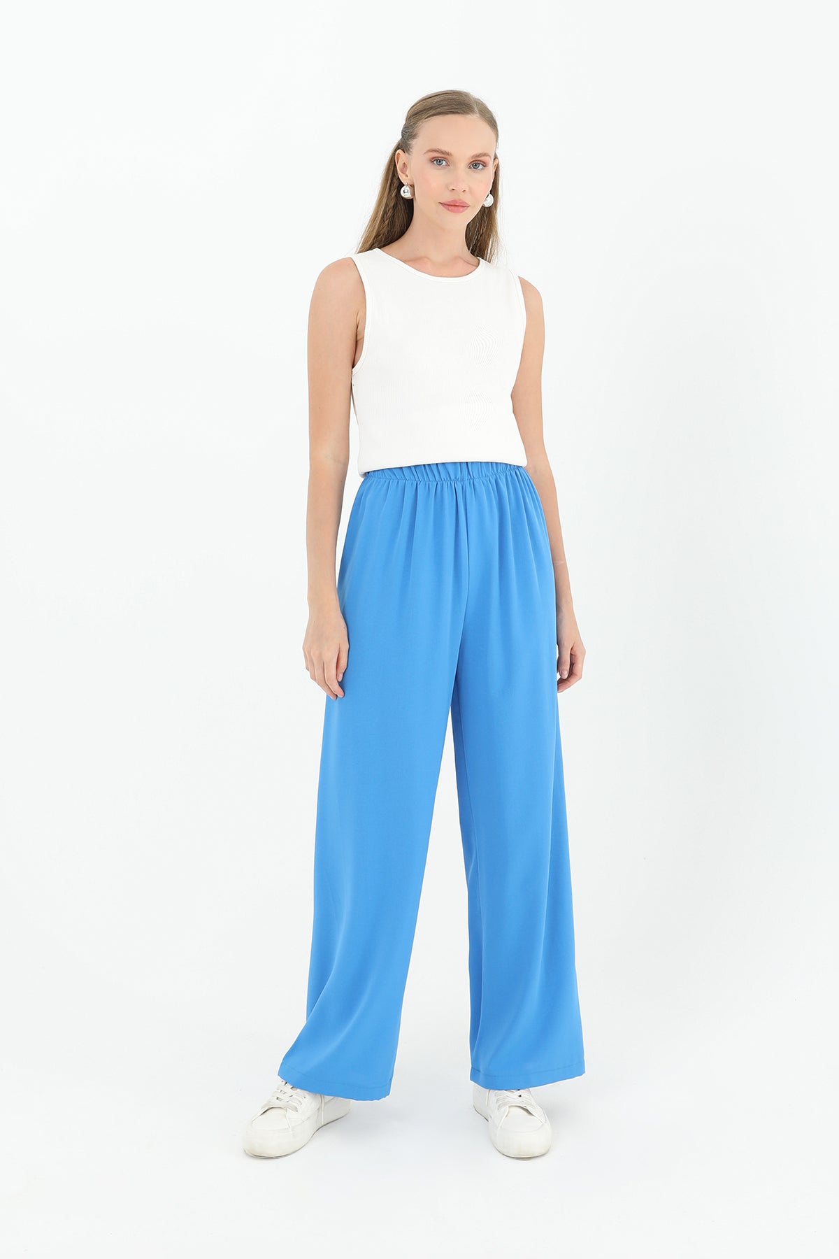 Kadın Geniş Paça Yüksek Bel Pantolon - 18103PNT - BLUE
