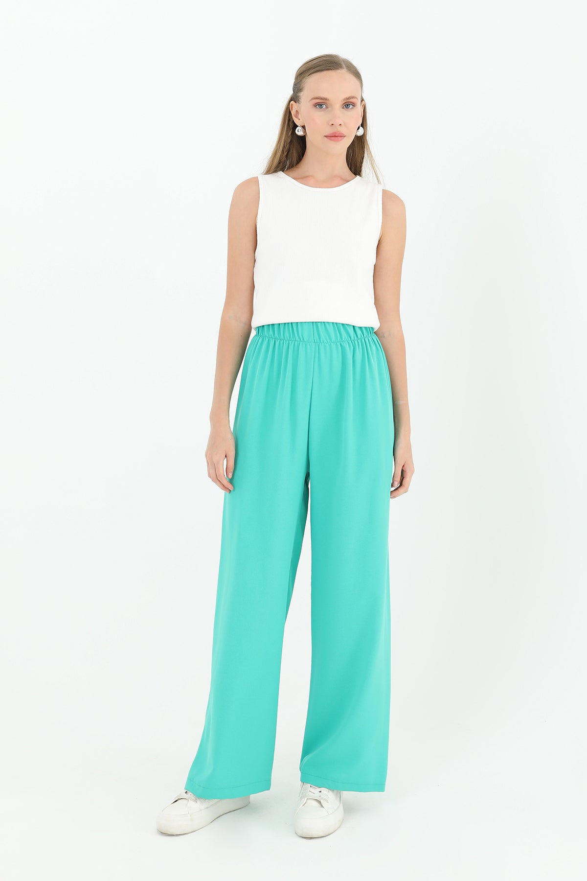 Kadın Geniş Paça Yüksek Bel Pantolon - 18103PNT - GREEN