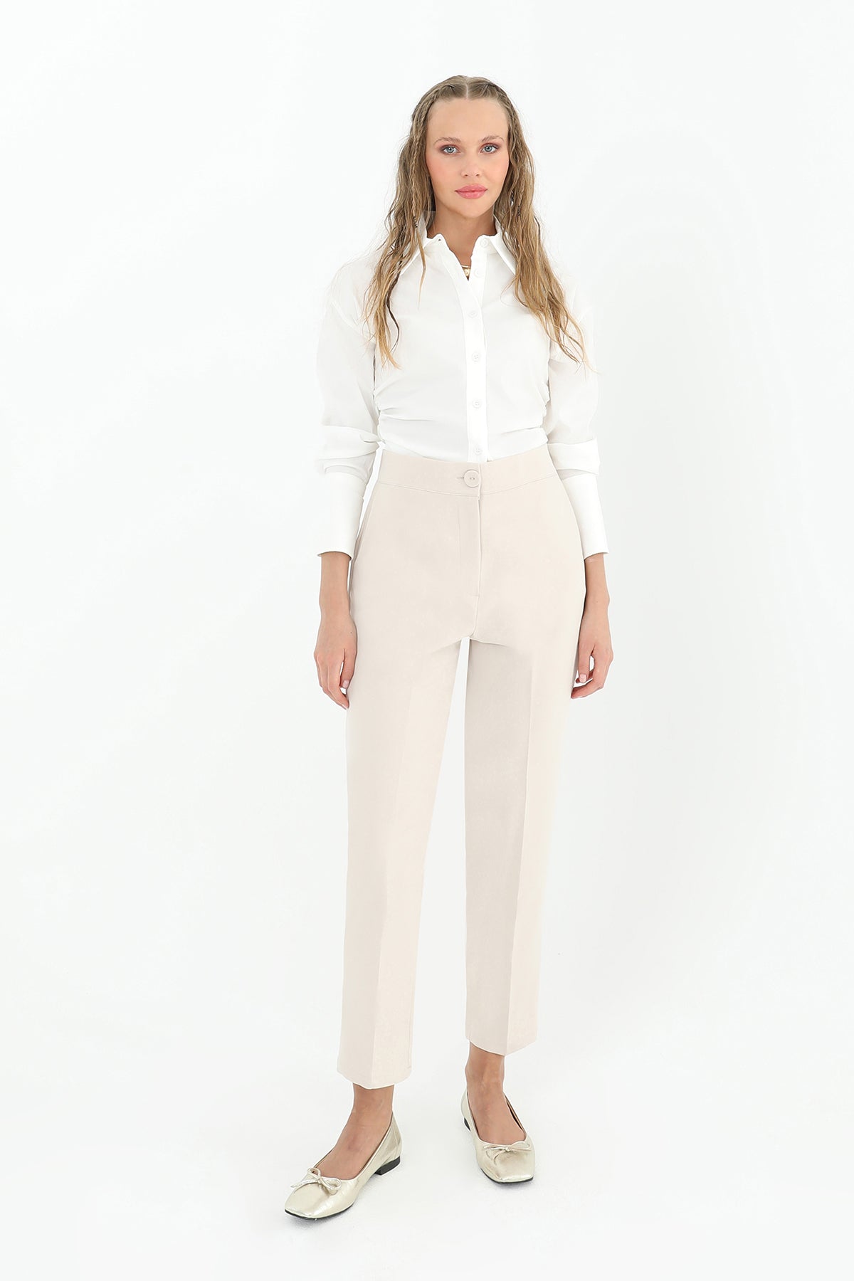 Kadın Havuç Form Kumaş Pantolon - 18118PNT - BEIGE