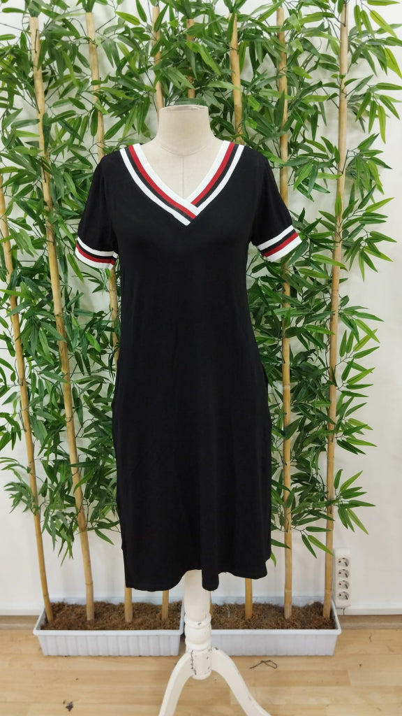 Women's Short Sleeve V-Neck Ribbed Detail Midi Viscose Dress, 32838