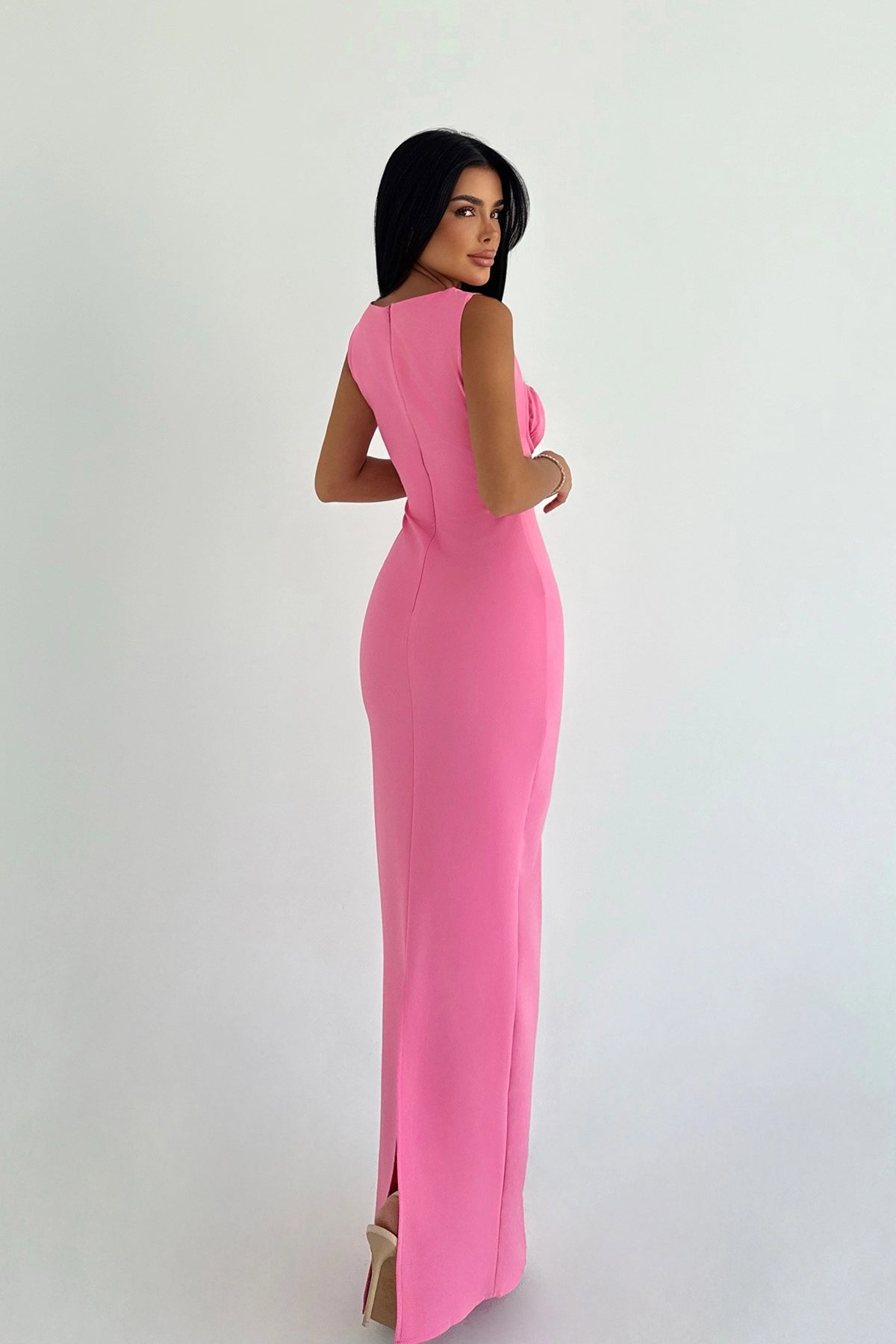 Pembe Shawly Uzun Elbise