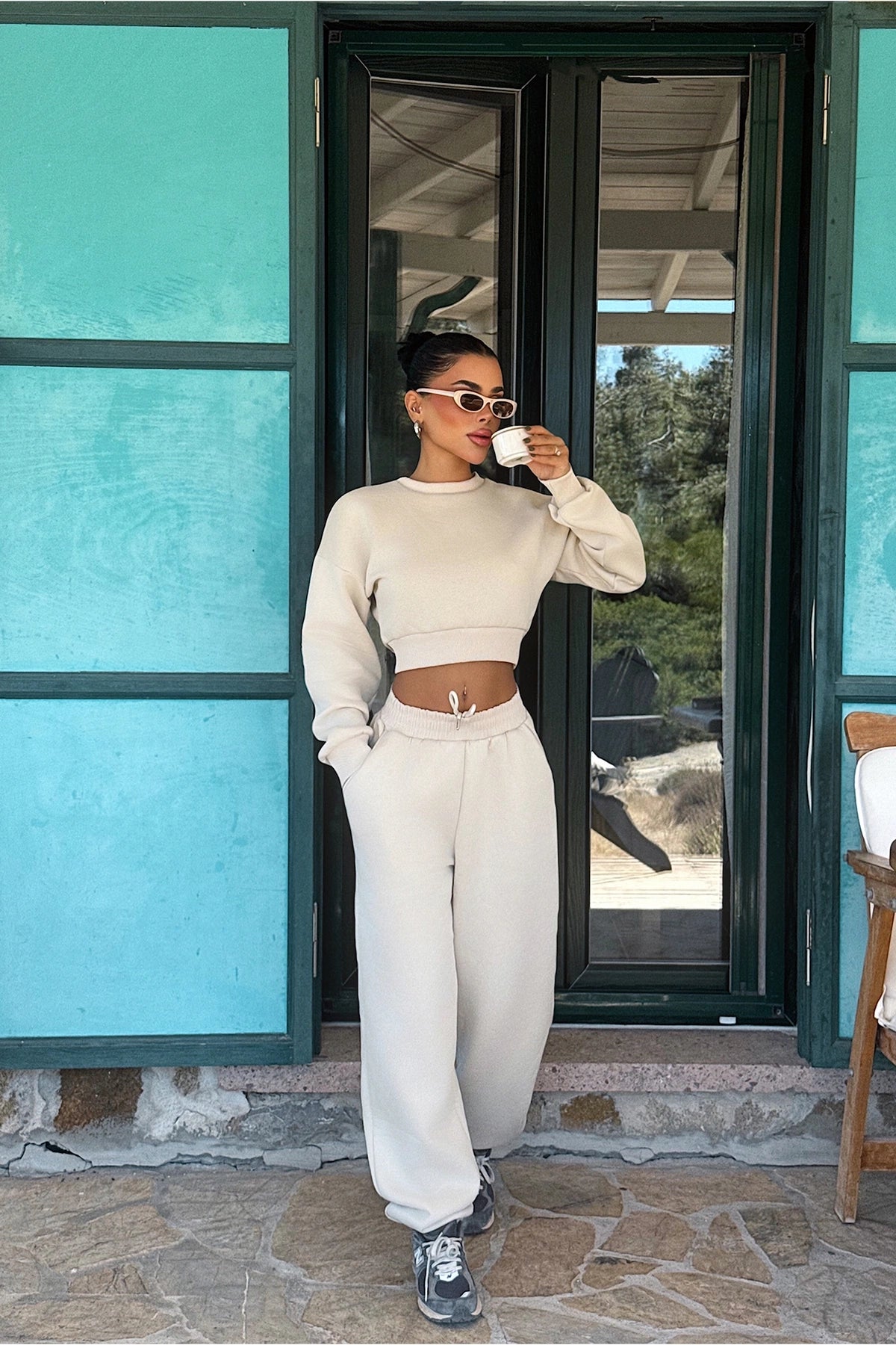 Cream Fluid Tracksuit Set