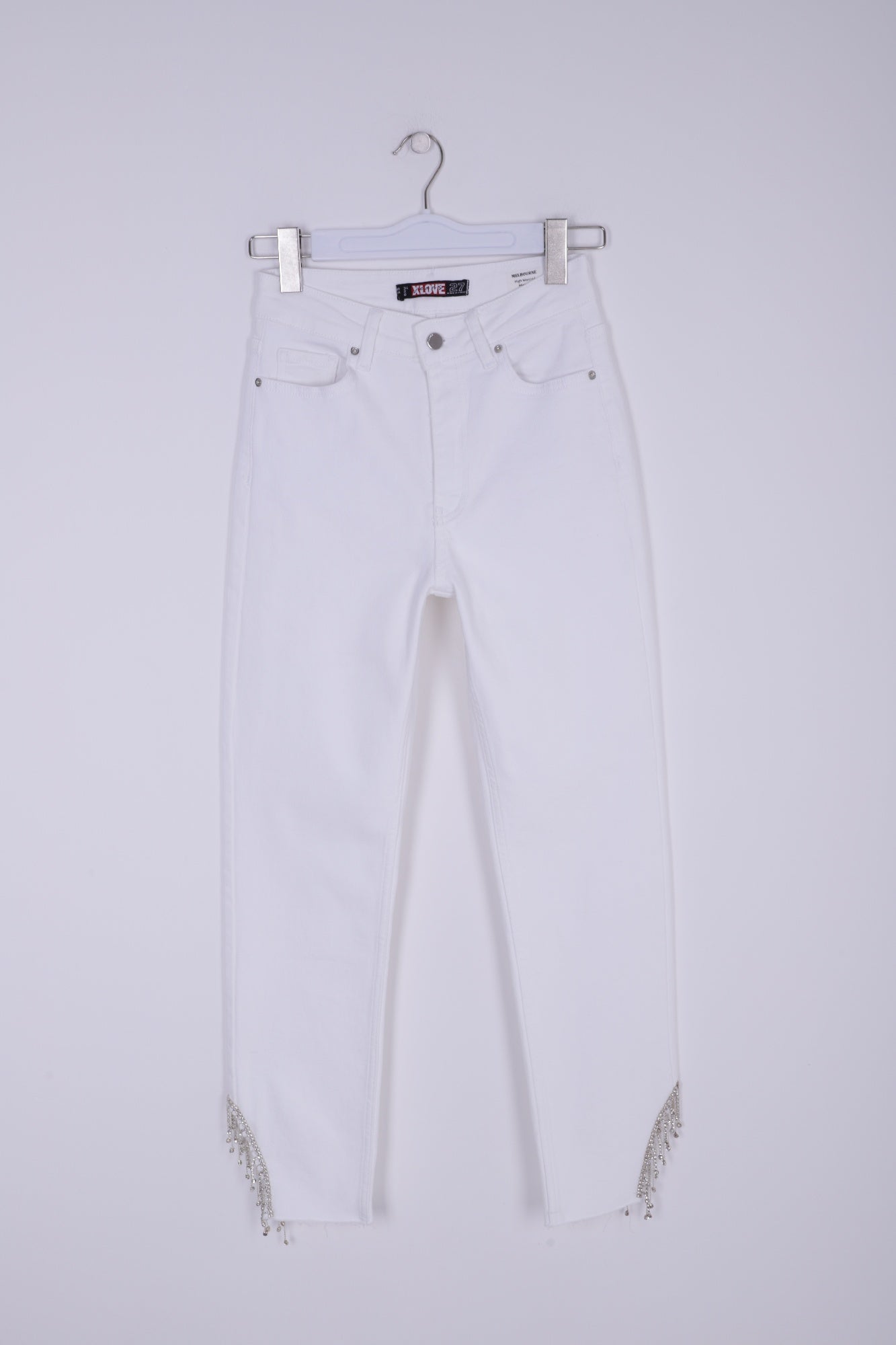 Taşlı Asimetrik Paça Pantolon - Beyaz - (26-31) - 6