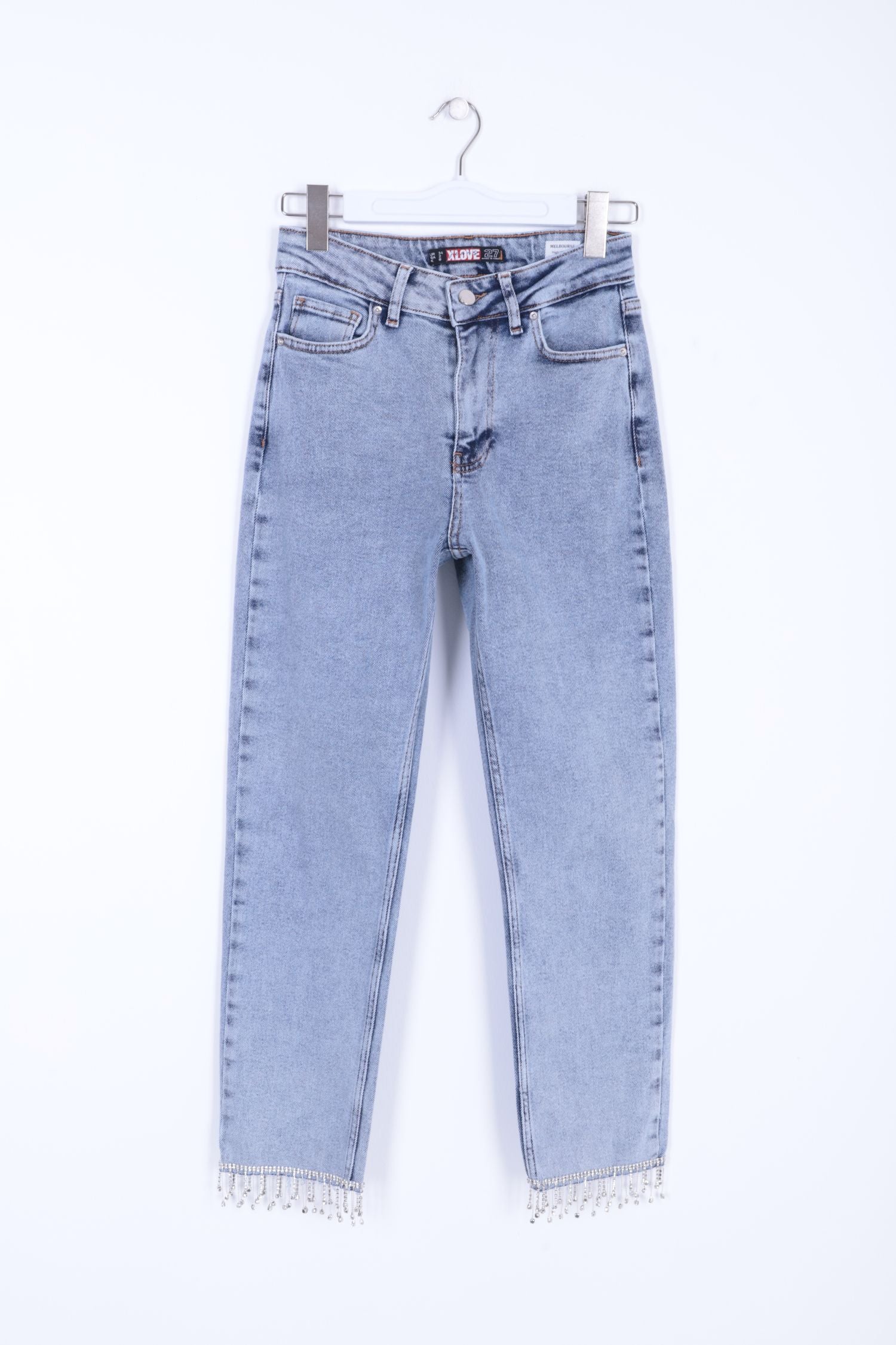 Paçasılı Dikişsiz Paça Mom Kot Pantolon - Kar Yıkama Açık Mavi - (26-31) - 6