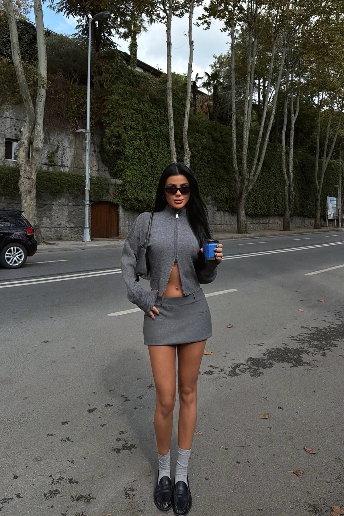 Grey Balboa Double Zippered Knit Cardigan