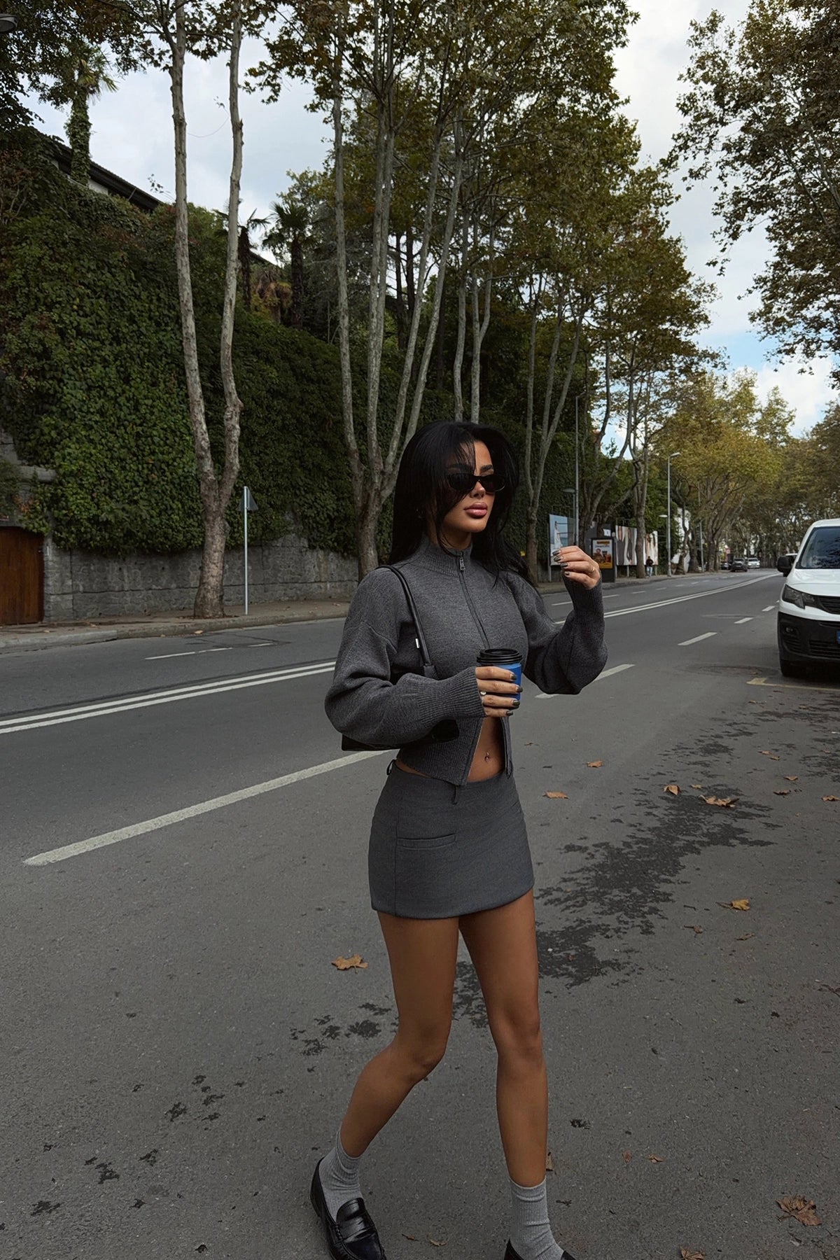 Gri Balboa Çift Fermuarlı Triko Hırka