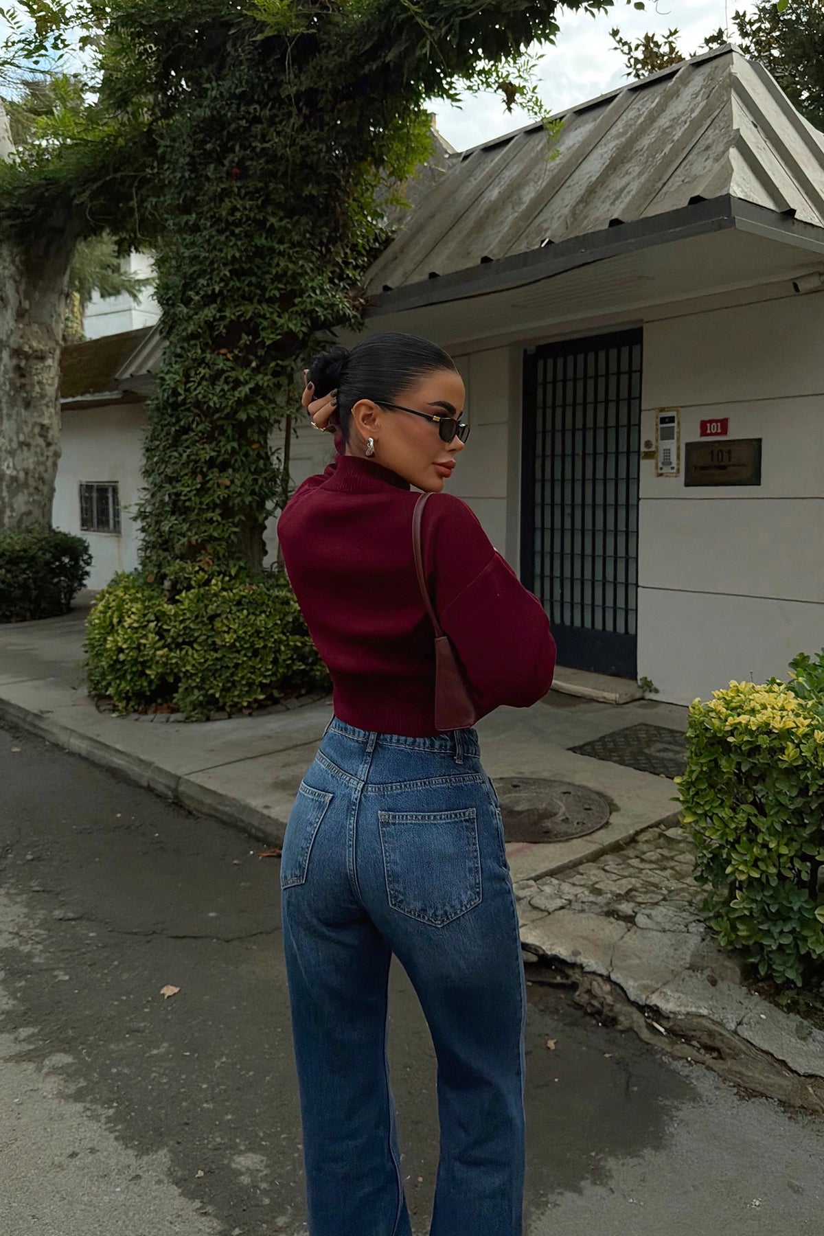 Bordo Balboa Çift Fermuarlı Triko Hırka