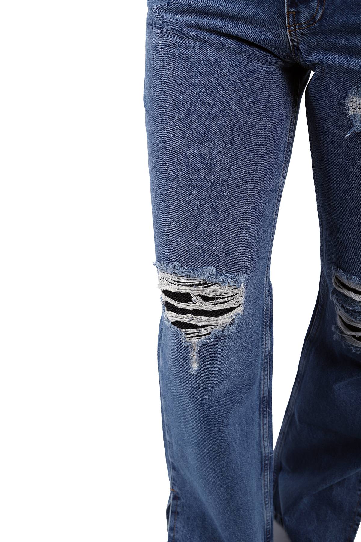Paçası Yırtmaçlı Boru Paça Kot Pantolon - Orta Mavi Kot - (26-31) - 6