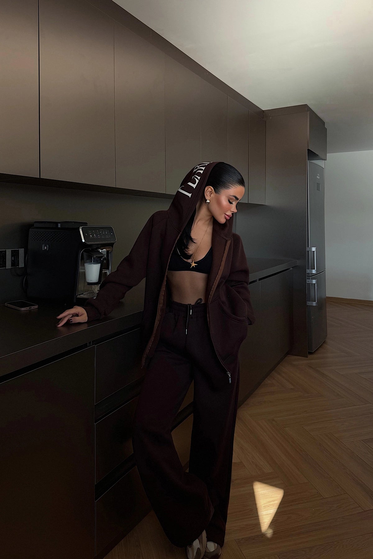 Acı Kahve Fermuarlı Eşofman Takım XS