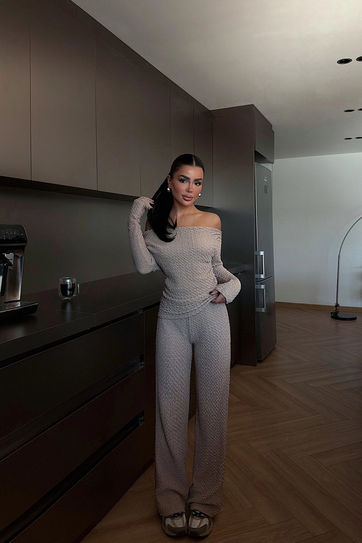 Krem Pantolonlu Takım XS