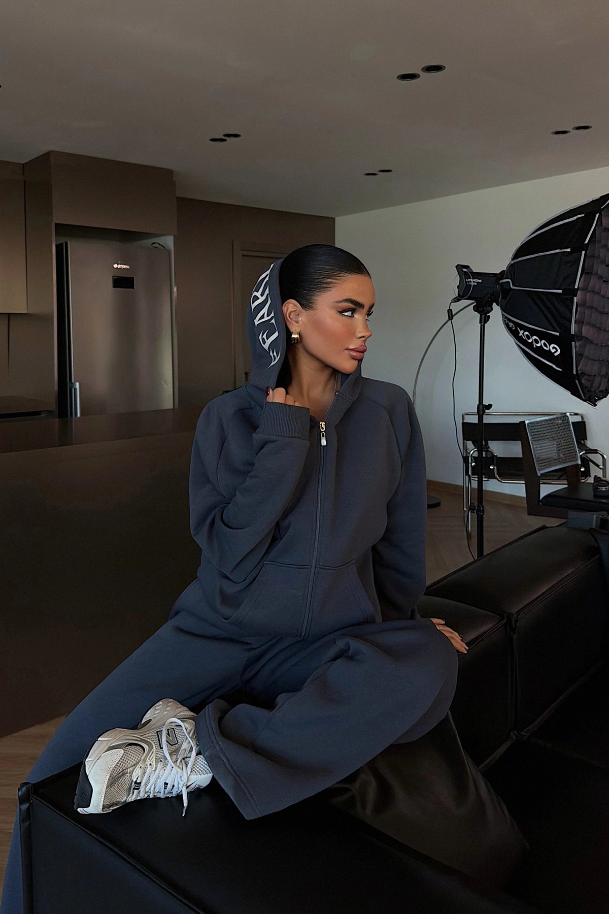 Füme Fermuarlı Eşofman Takım