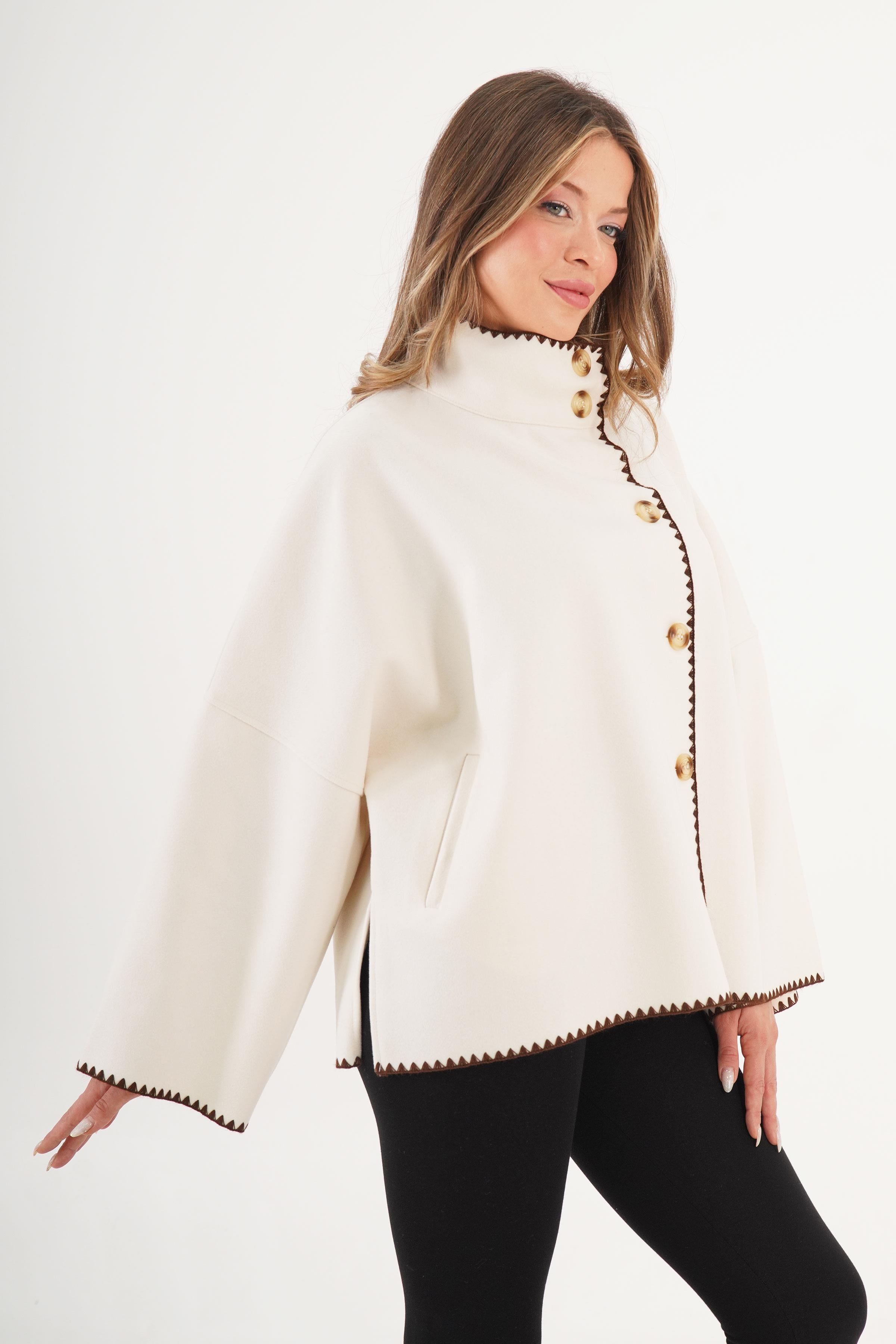 Kroşatalı Düğmeli Toptan Ekru Panço