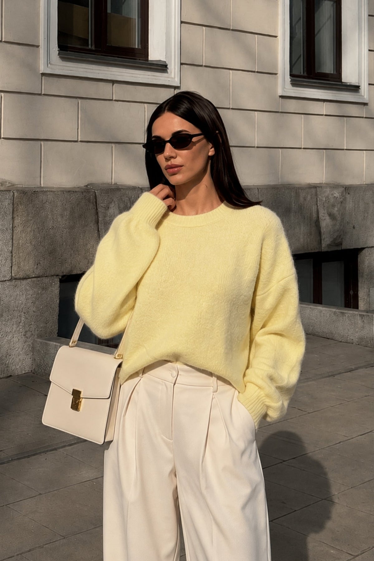 Bisiklet Yaka Dokulu Basic Kazak - Siyah