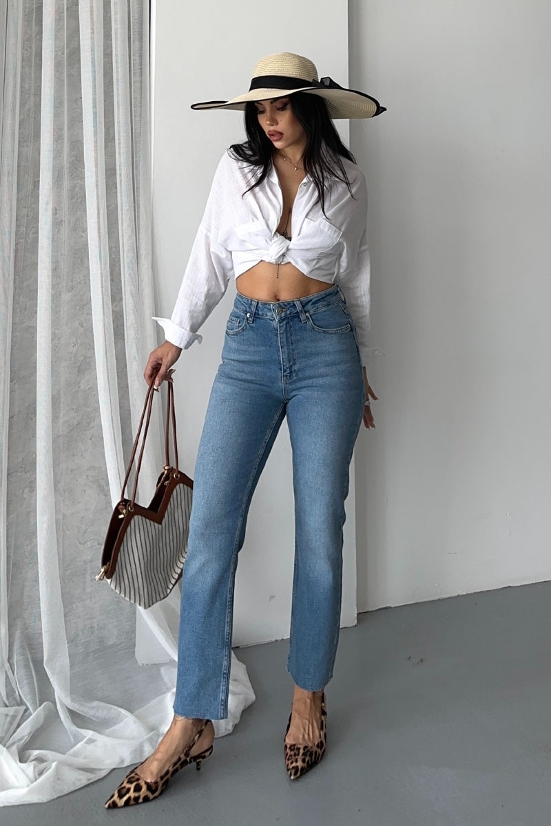 Mom Fit Kot Pantolon 7064 Açık Mavi Kot