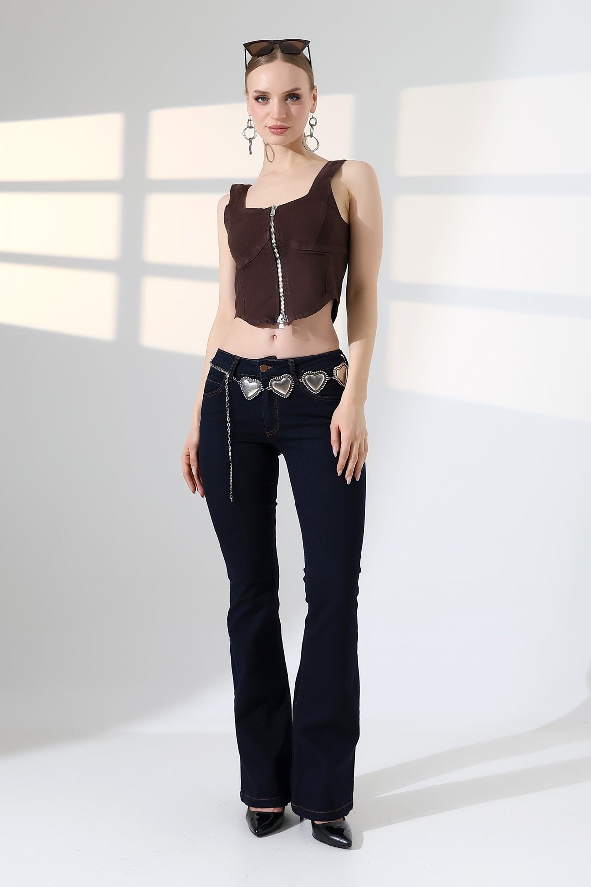 Push Up İspanyol Kot Pantolon 7108 Slaplı Lacivert