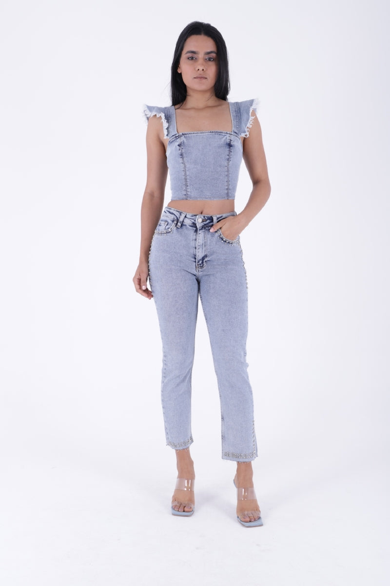Taşlı Mom Fit Kot Pantolon 7023