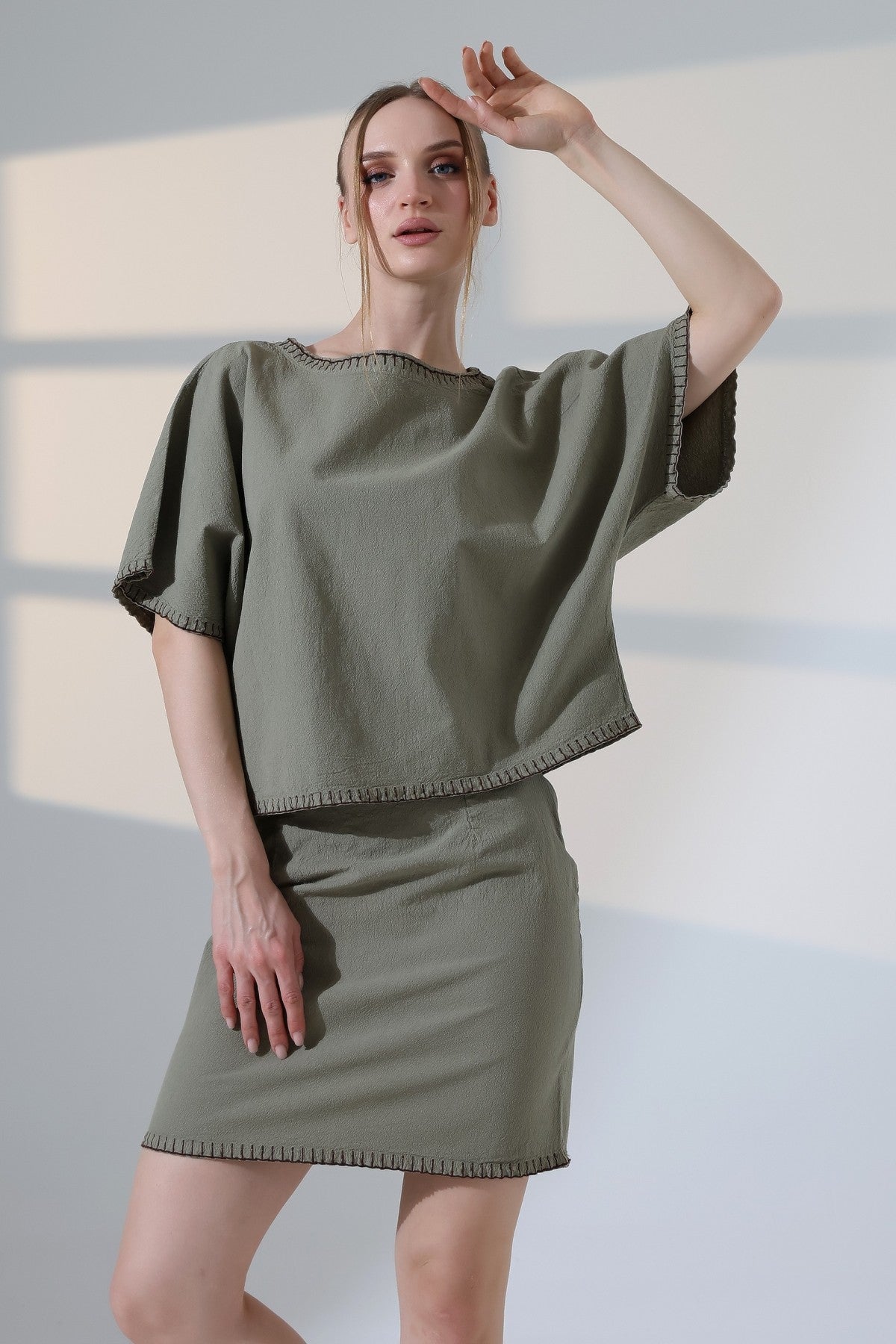 Nakışlı Oversize Bluz Yeşil