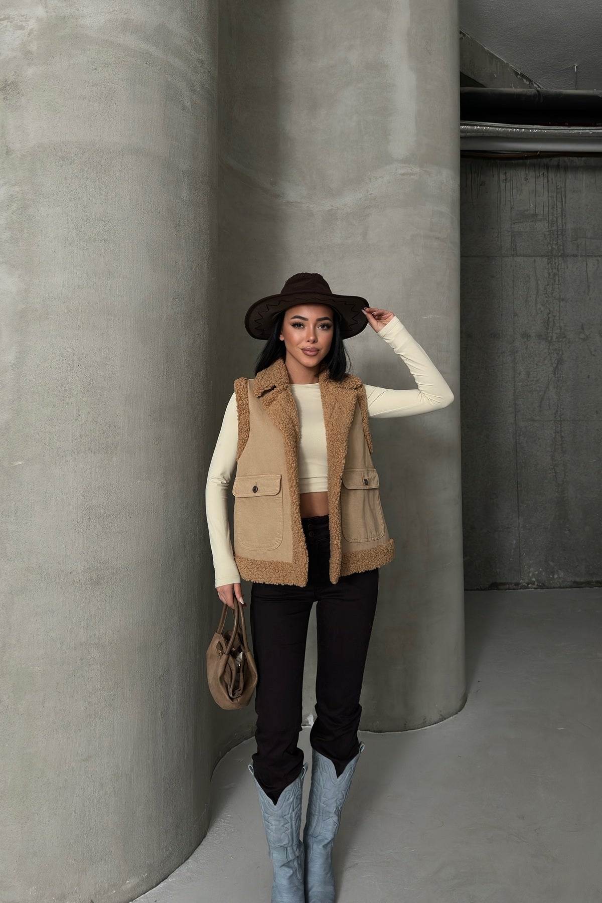 Kürklü Yelek 6171 Camel