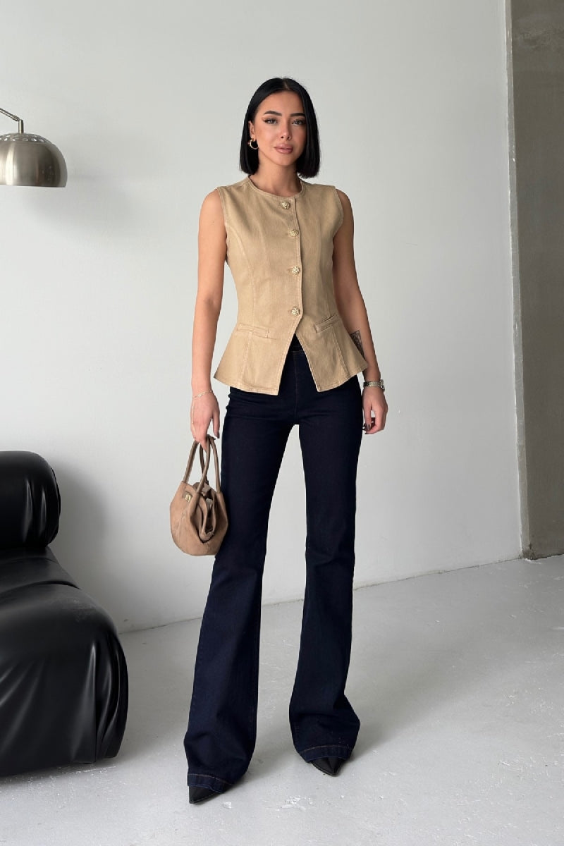 Beli Lastikli Tayt Pantolon 7086 Slaplı Lacivert