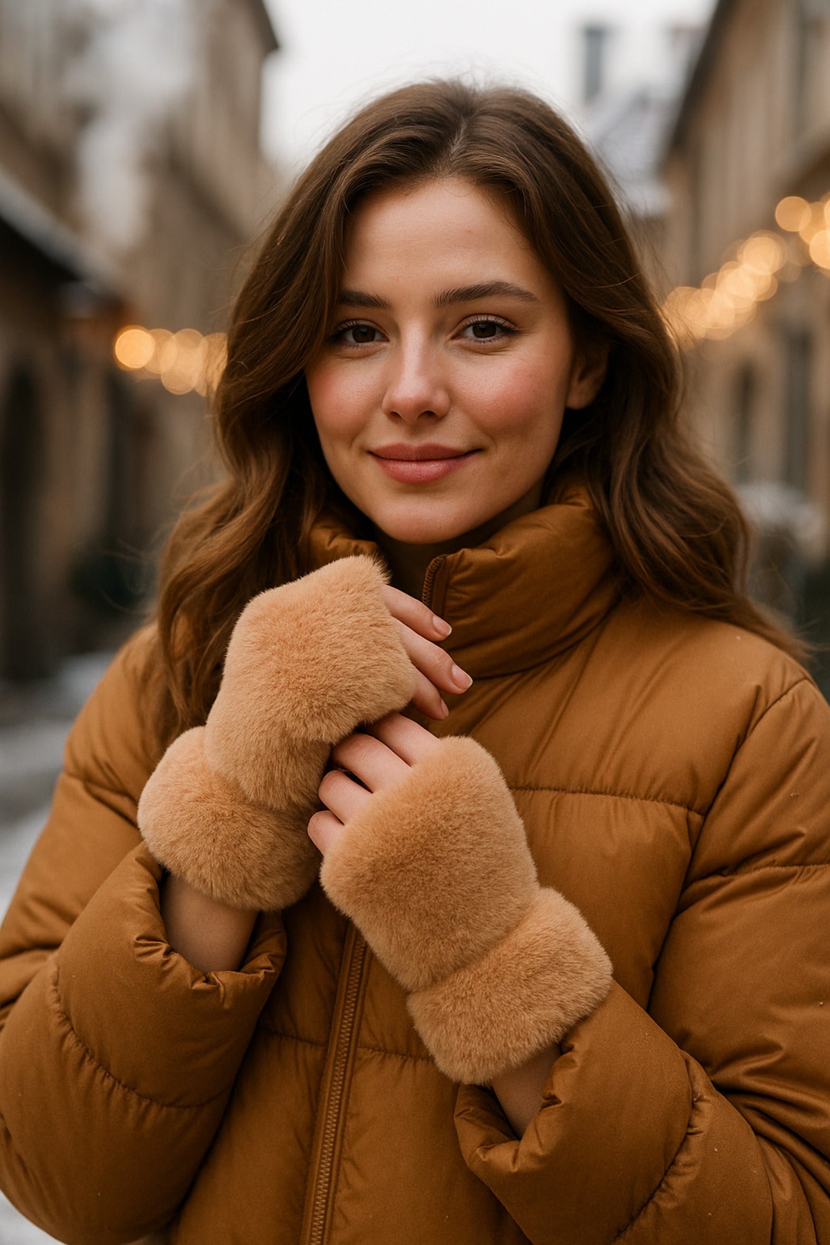 Kadın Camel Kesik Peluş Eldiven ELD33