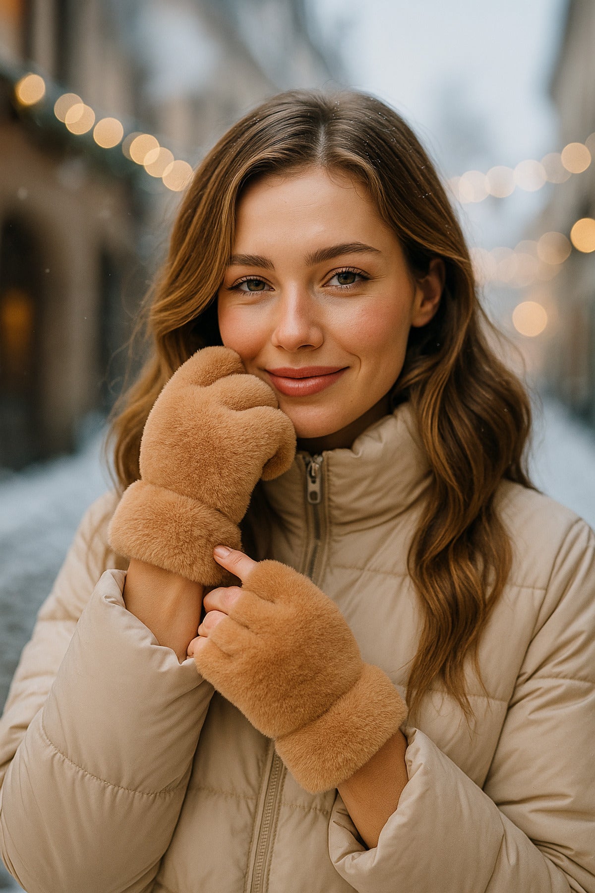 Kadın Camel Kesik Peluş Eldiven ELD33