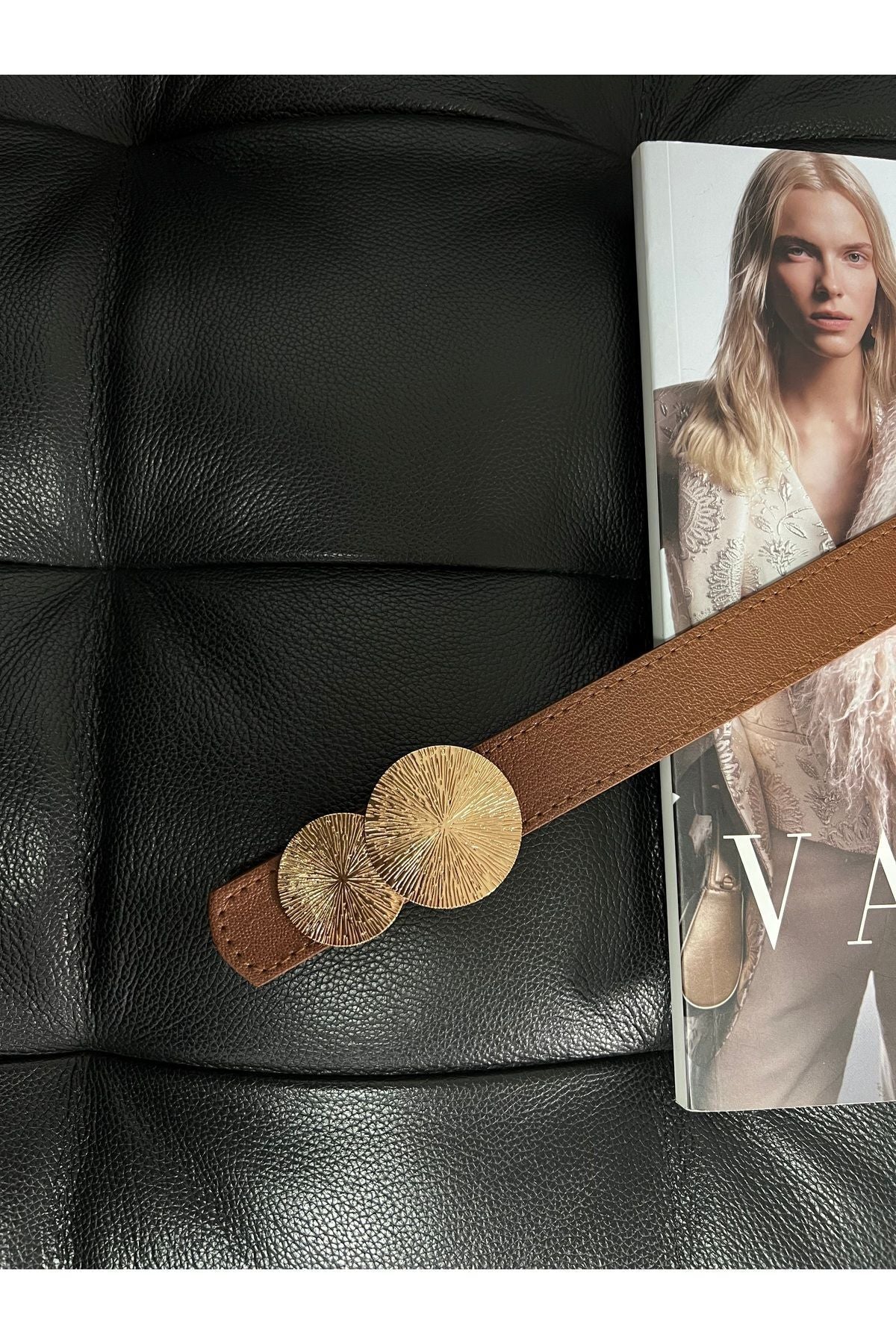 Yuvarlak Gold Toka Kadın Kemeri, Pantolon Kemeri, Ceket Kemeri, Elbise Kemeri, Gömlek Kemeri