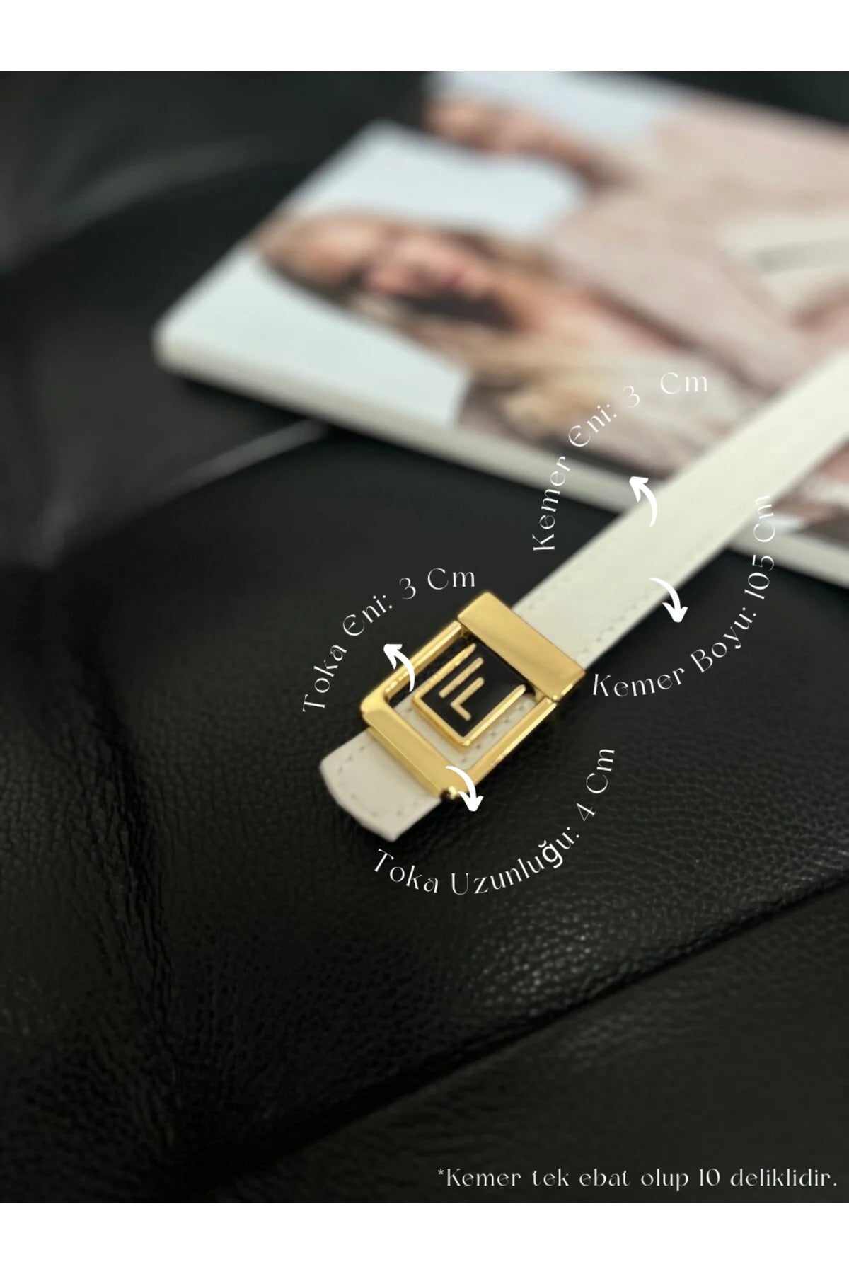 F Logolu Gold Tokalı Beyaz Kadın Kemeri, Gold Kadın Kemeri, Pantolon Kemeri, Ceket Kemeri