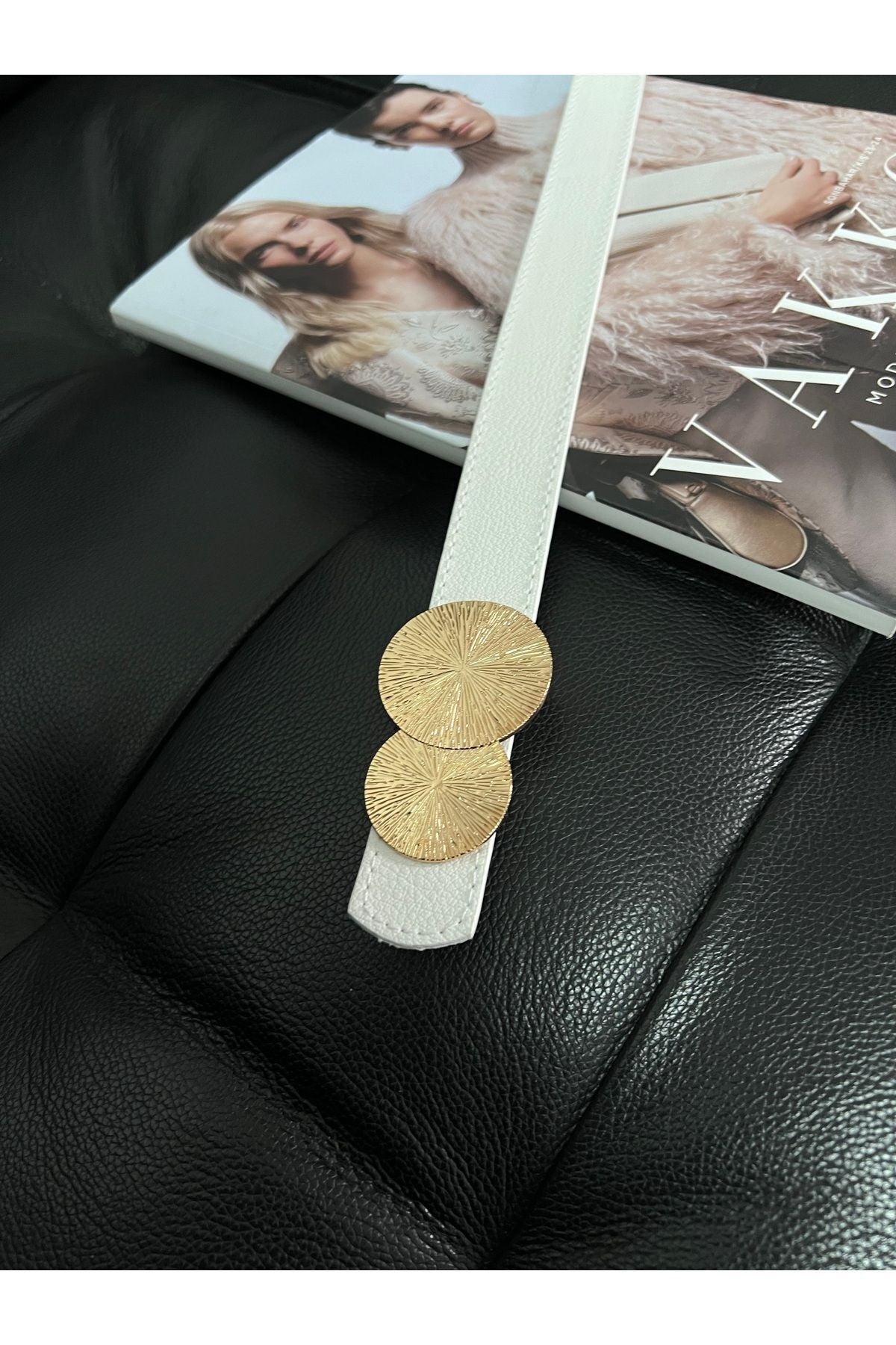 Yuvarlak Gold Toka Kadın Kemeri, Pantolon Kemeri, Ceket Kemeri, Elbise Kemeri, Gömlek Kemeri