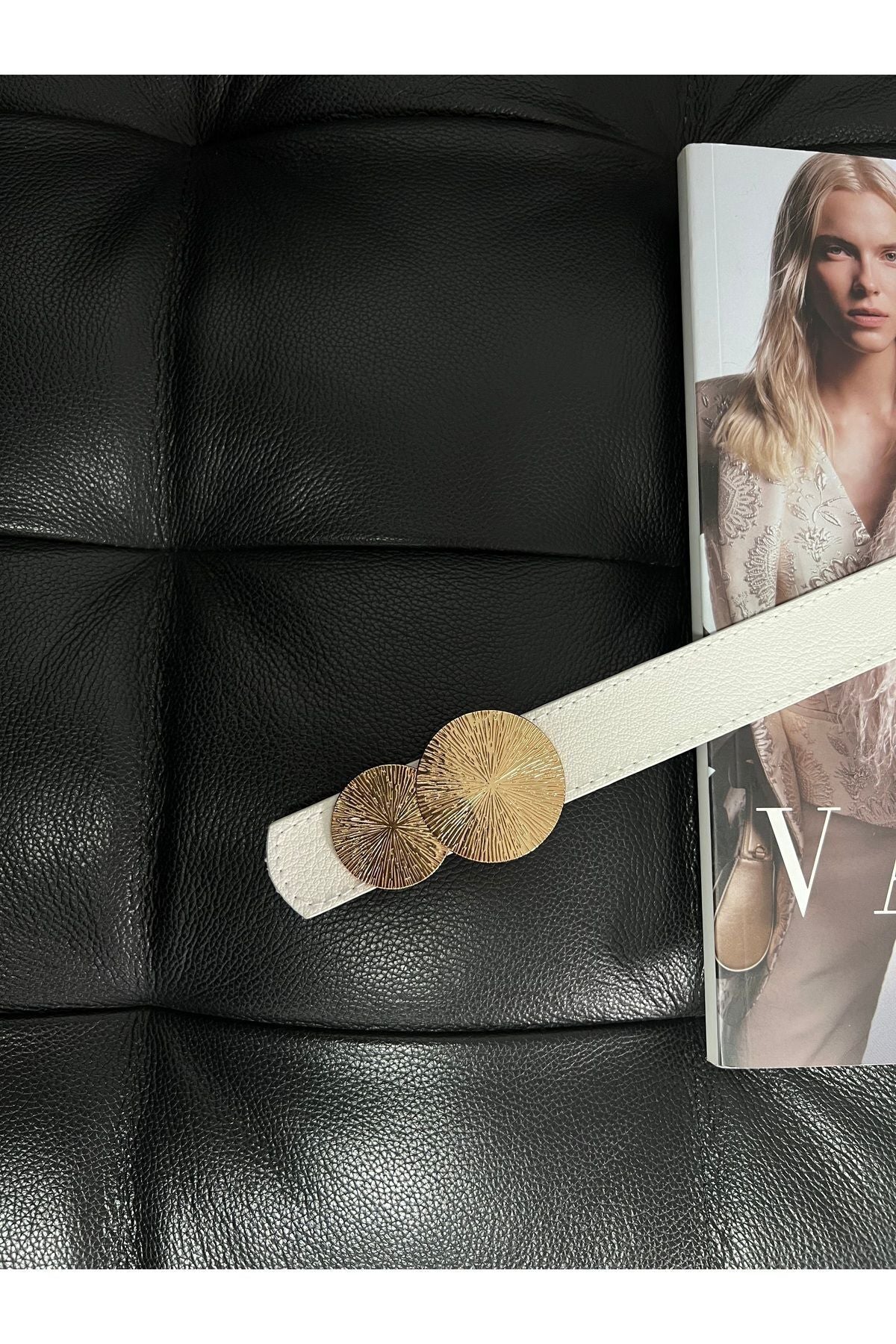 Yuvarlak Gold Toka Kadın Kemeri, Pantolon Kemeri, Ceket Kemeri, Elbise Kemeri, Gömlek Kemeri