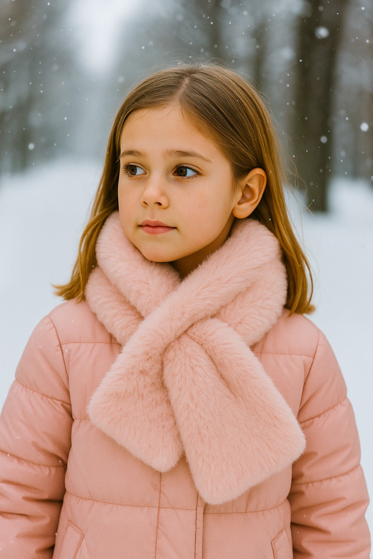 Kız Çocuk Pembe Peluş Kaşkol Boyunluk Atkı Byn001