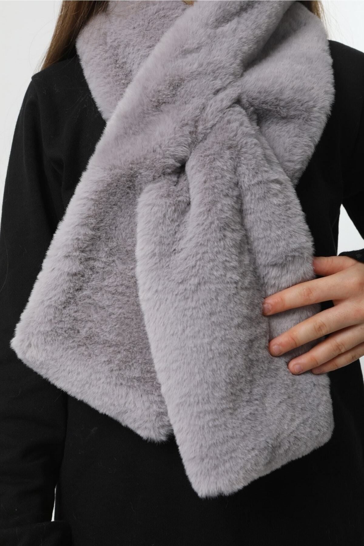 Kız Çocuk Antrasit Peluş Kaşkol Boyunluk Atkı Byn001