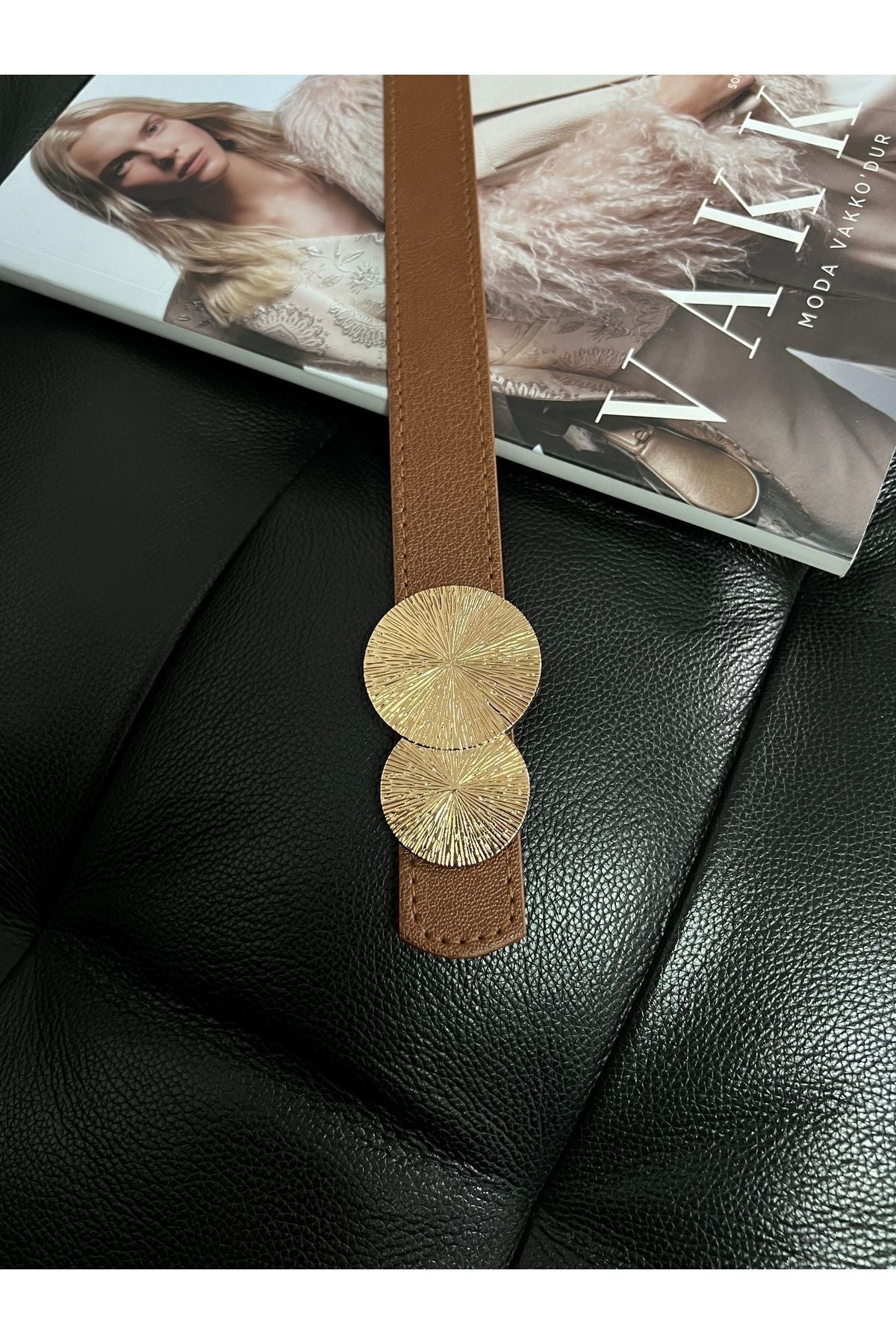 Yuvarlak Gold Toka Kadın Kemeri, Pantolon Kemeri, Ceket Kemeri, Elbise Kemeri, Gömlek Kemeri