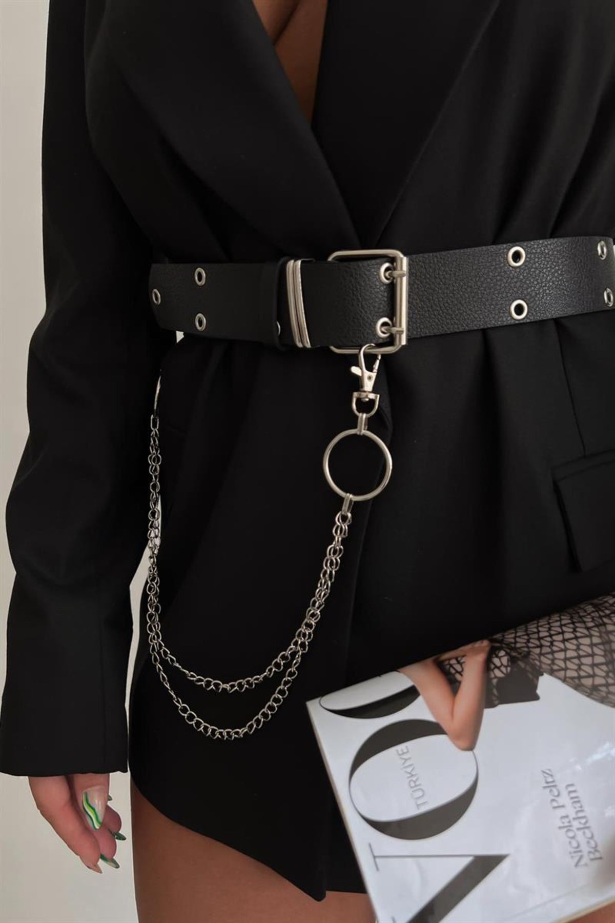Kuşgözü Detaylı Zincirli Kadın Kemer Pantolon Kemeri Ceket Kemeri Gothic Kemer Zincirli Kemer