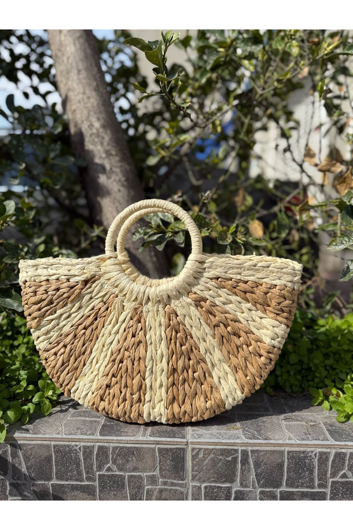 Camel Bej Hasır Çanta 25x40 Cm CNT1055