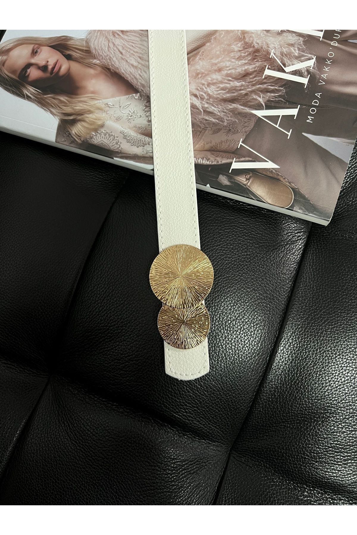 Yuvarlak Gold Toka Kadın Kemeri, Pantolon Kemeri, Ceket Kemeri, Elbise Kemeri, Gömlek Kemeri
