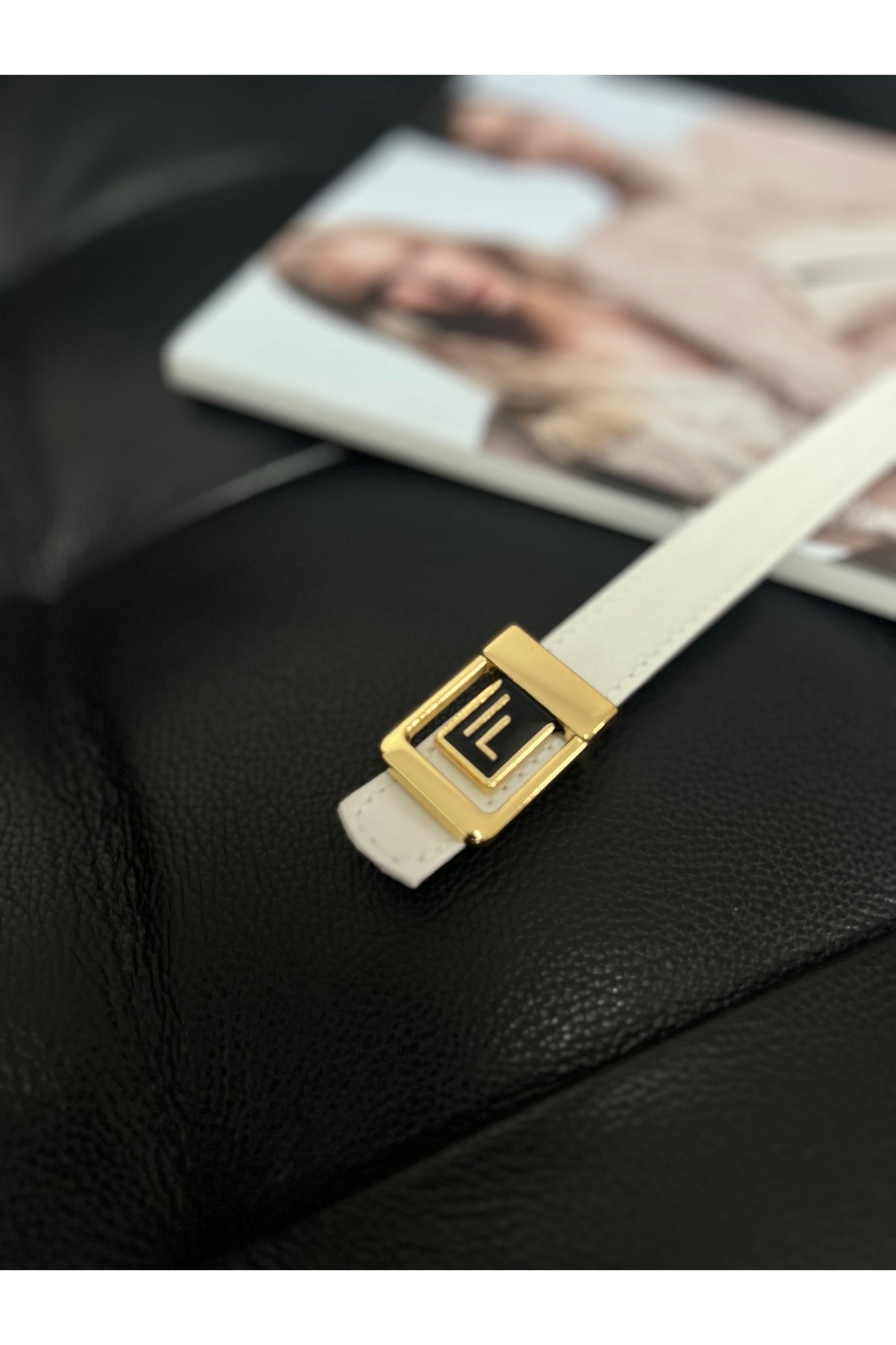 F Logolu Gold Tokalı Beyaz Kadın Kemeri, Gold Kadın Kemeri, Pantolon Kemeri, Ceket Kemeri