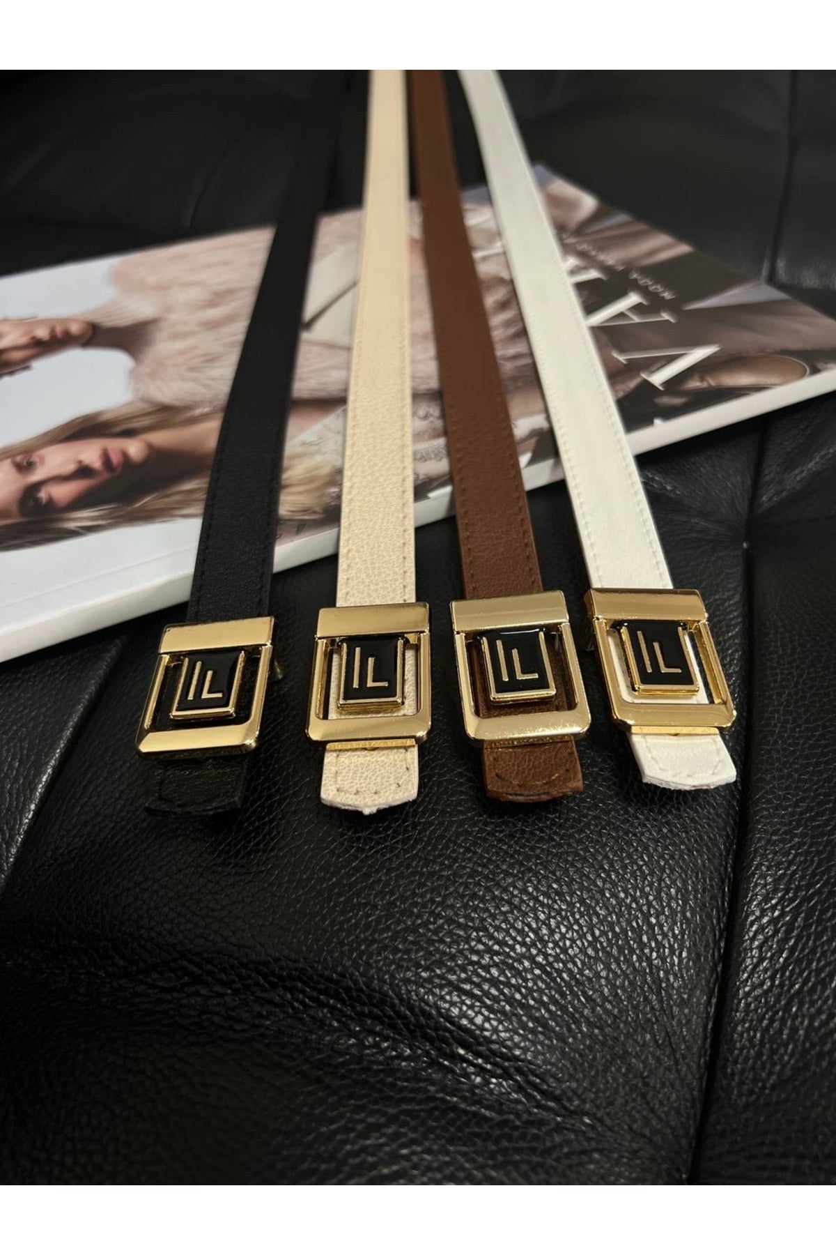 4'lü Fırsat Ürünü F Logolu Gold Tokalı İnce Kadın Kemeri, Pantolon Kemeri, Ceket Kemeri, Kemer