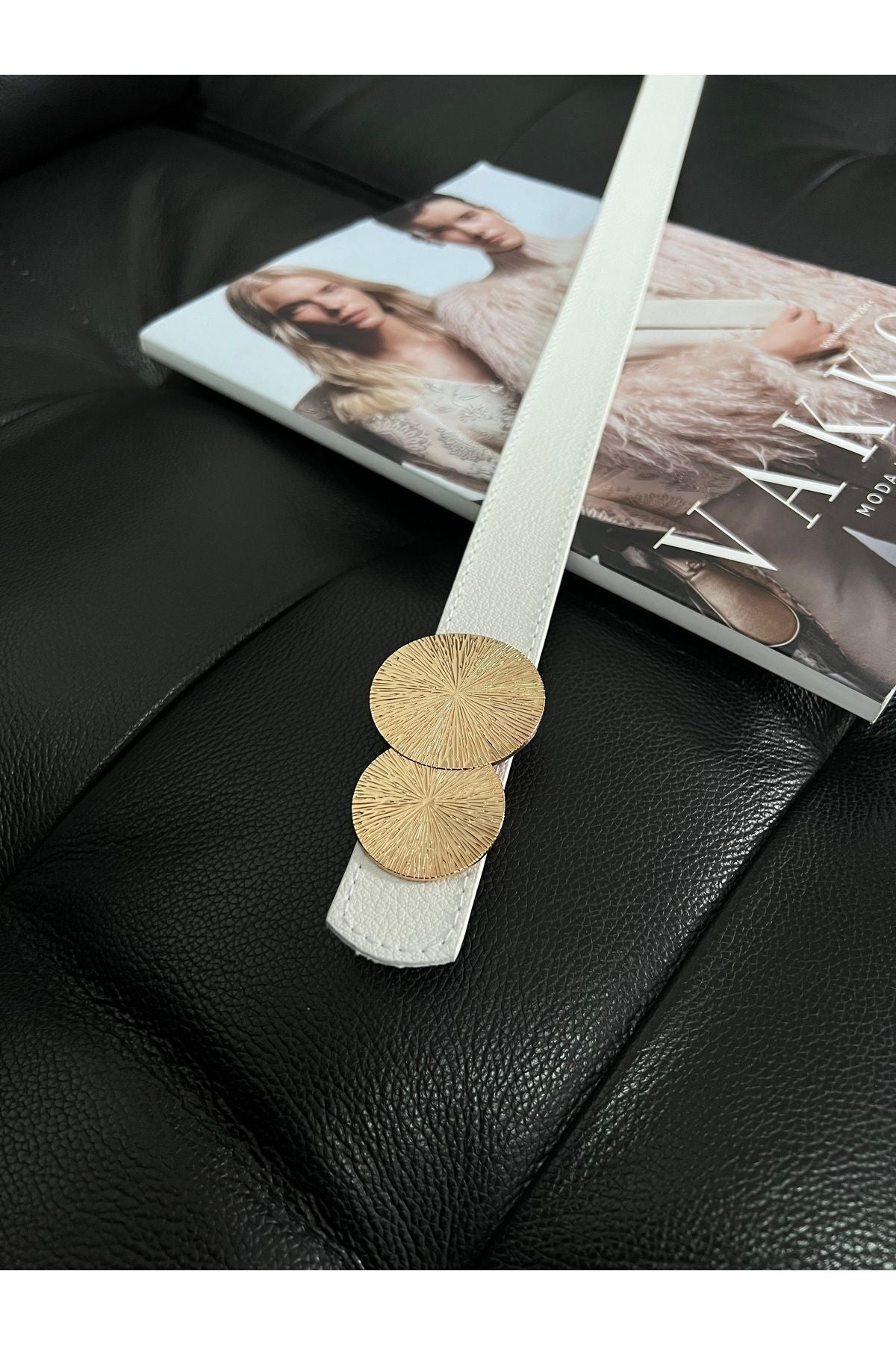 Yuvarlak Gold Toka Kadın Kemeri, Pantolon Kemeri, Ceket Kemeri, Elbise Kemeri, Gömlek Kemeri